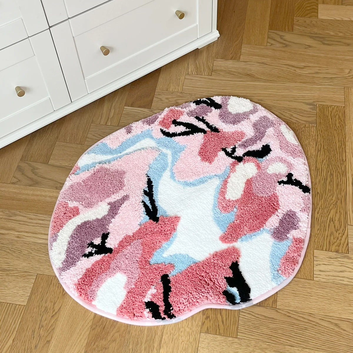 Abstract Pink Cherry Blossom Moss Tufted Rug