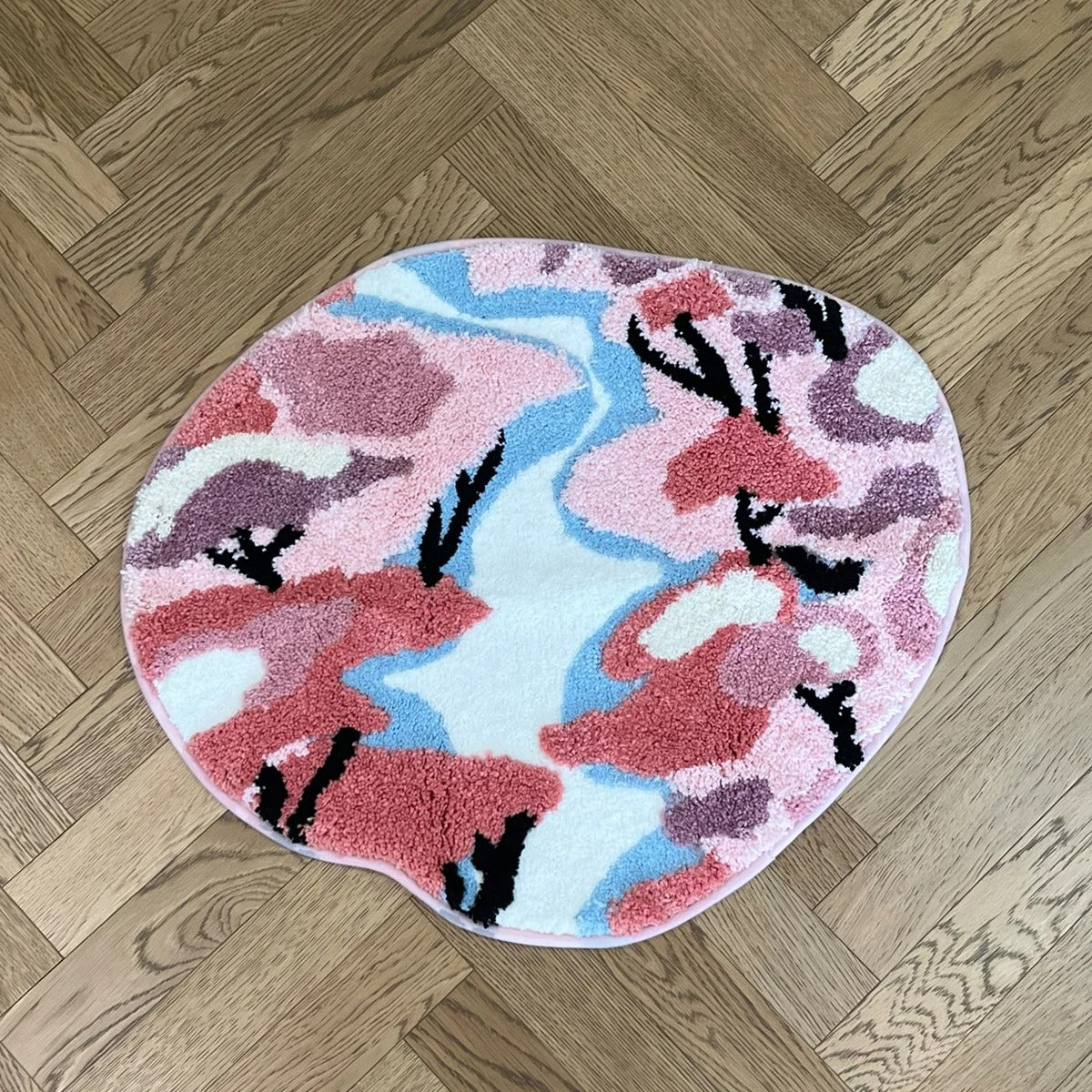 Abstract Pink Cherry Blossom Moss Tufted Rug