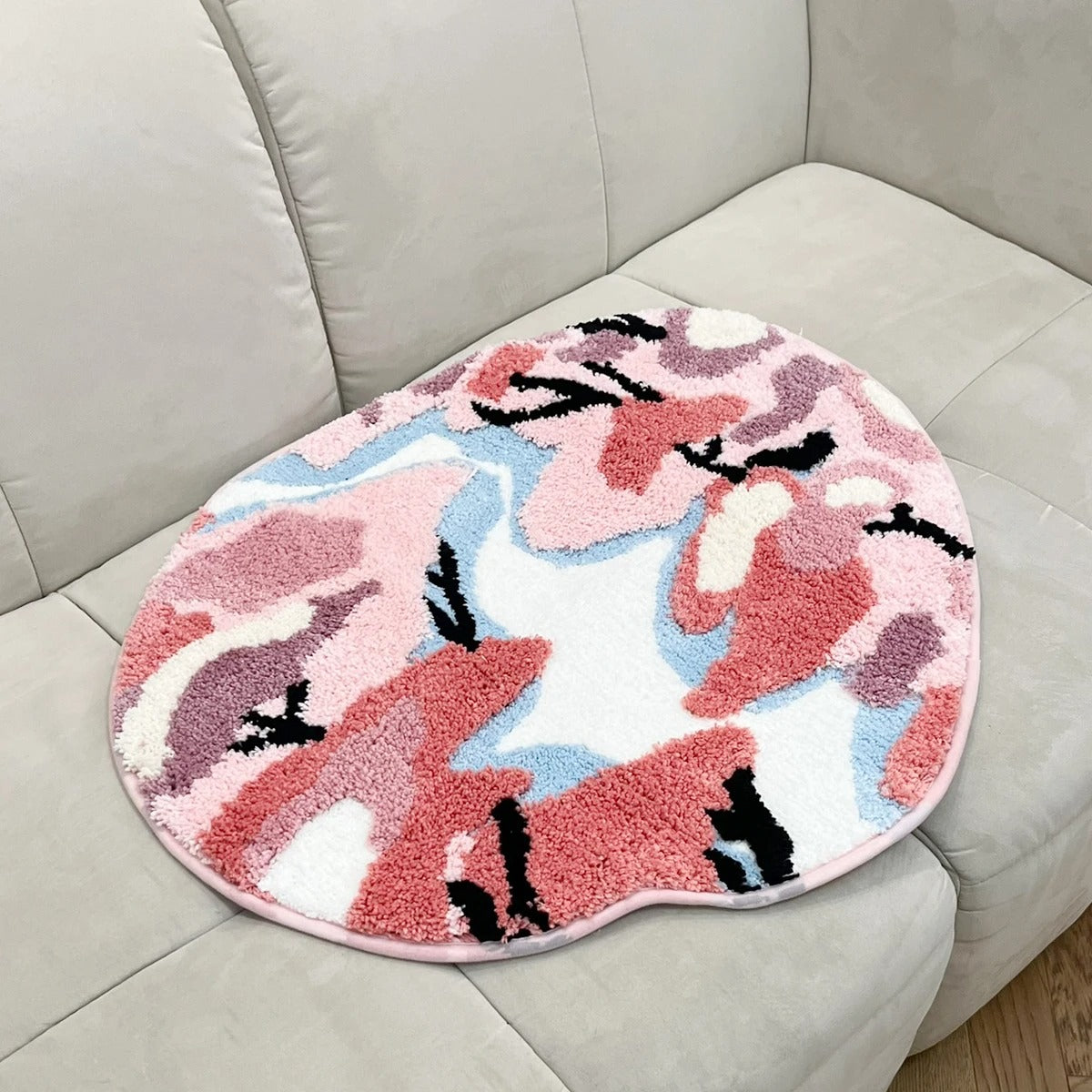 Abstract Pink Cherry Blossom Moss Tufted Rug