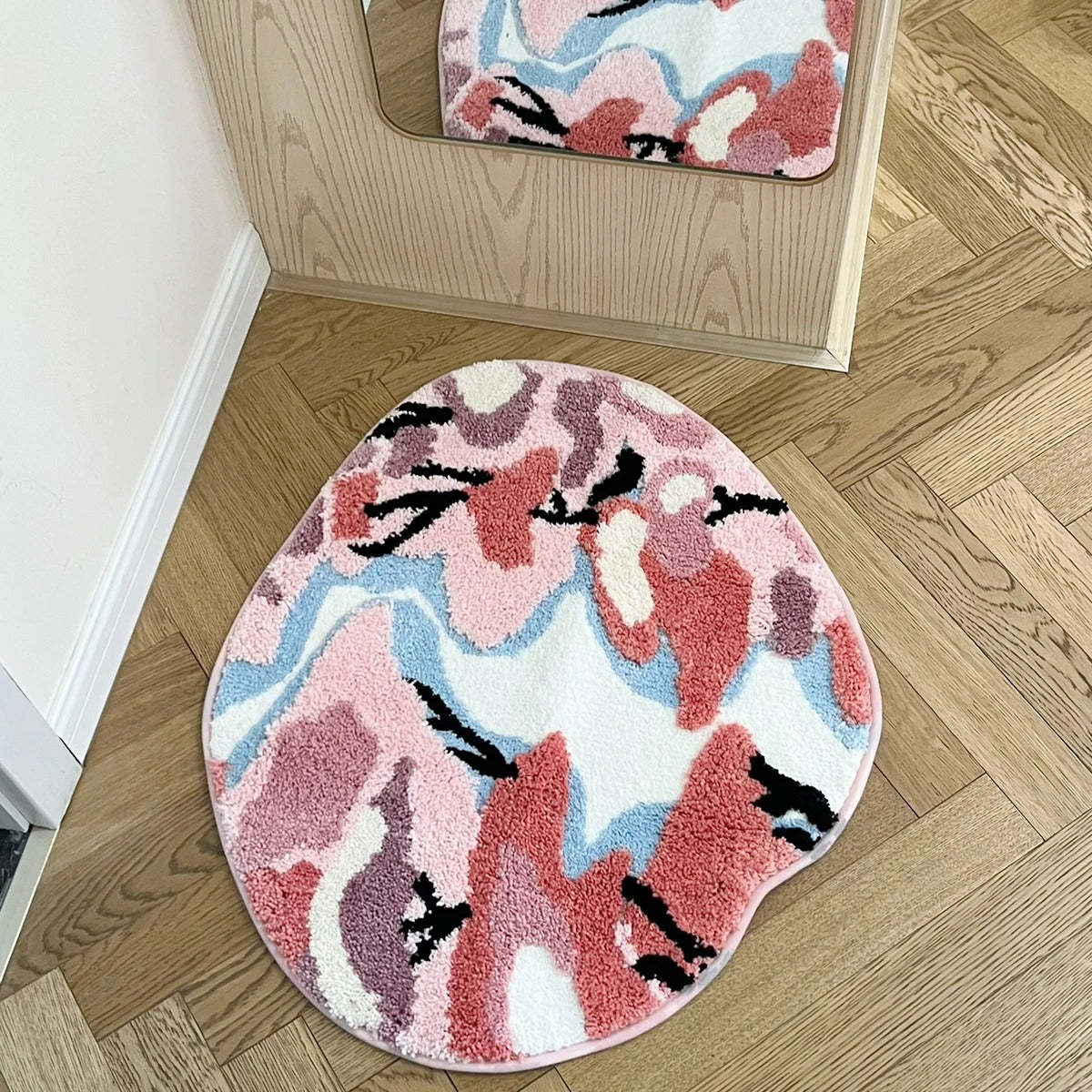 Abstract Pink Cherry Blossom Moss Tufted Rug