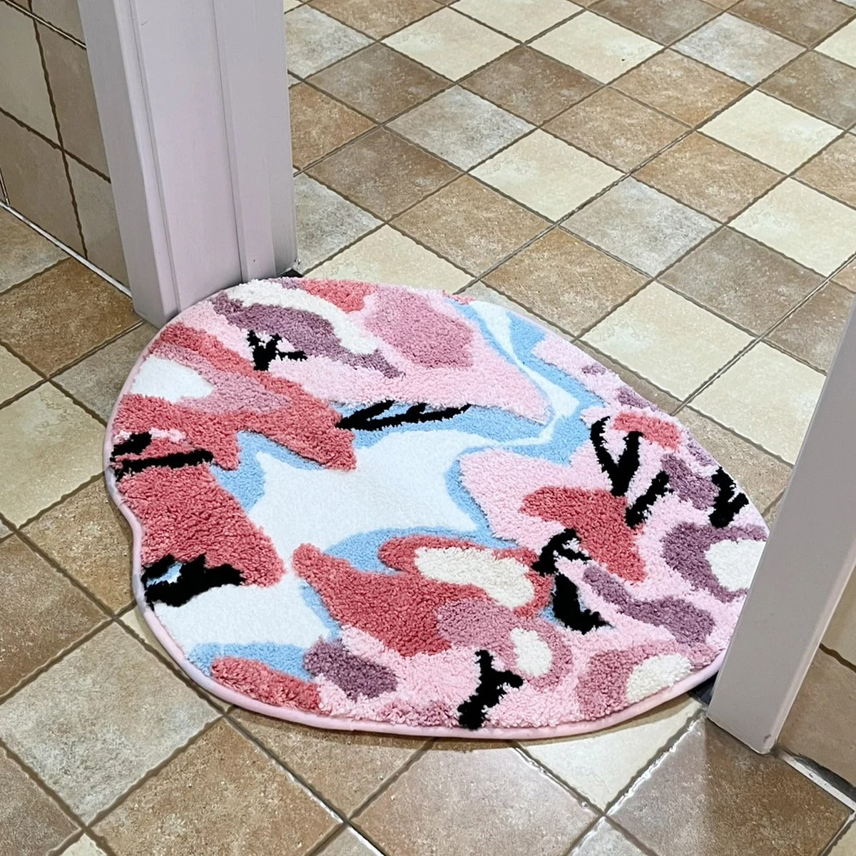 Abstract Pink Cherry Blossom Moss Tufted Rug