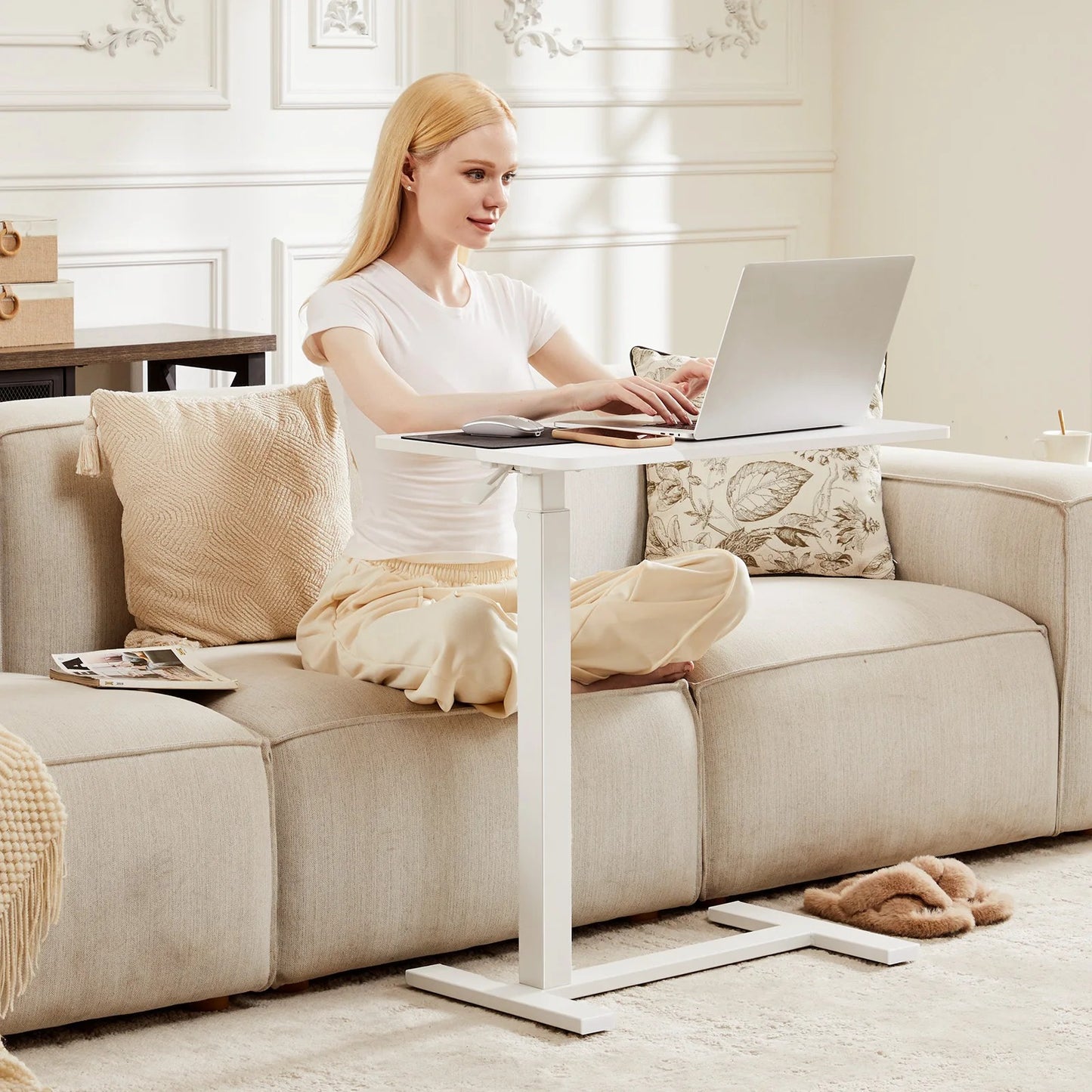 Adjustable Rolling Mobile Desk with Hidden Wheels for Home, Bedroom, and Sofa