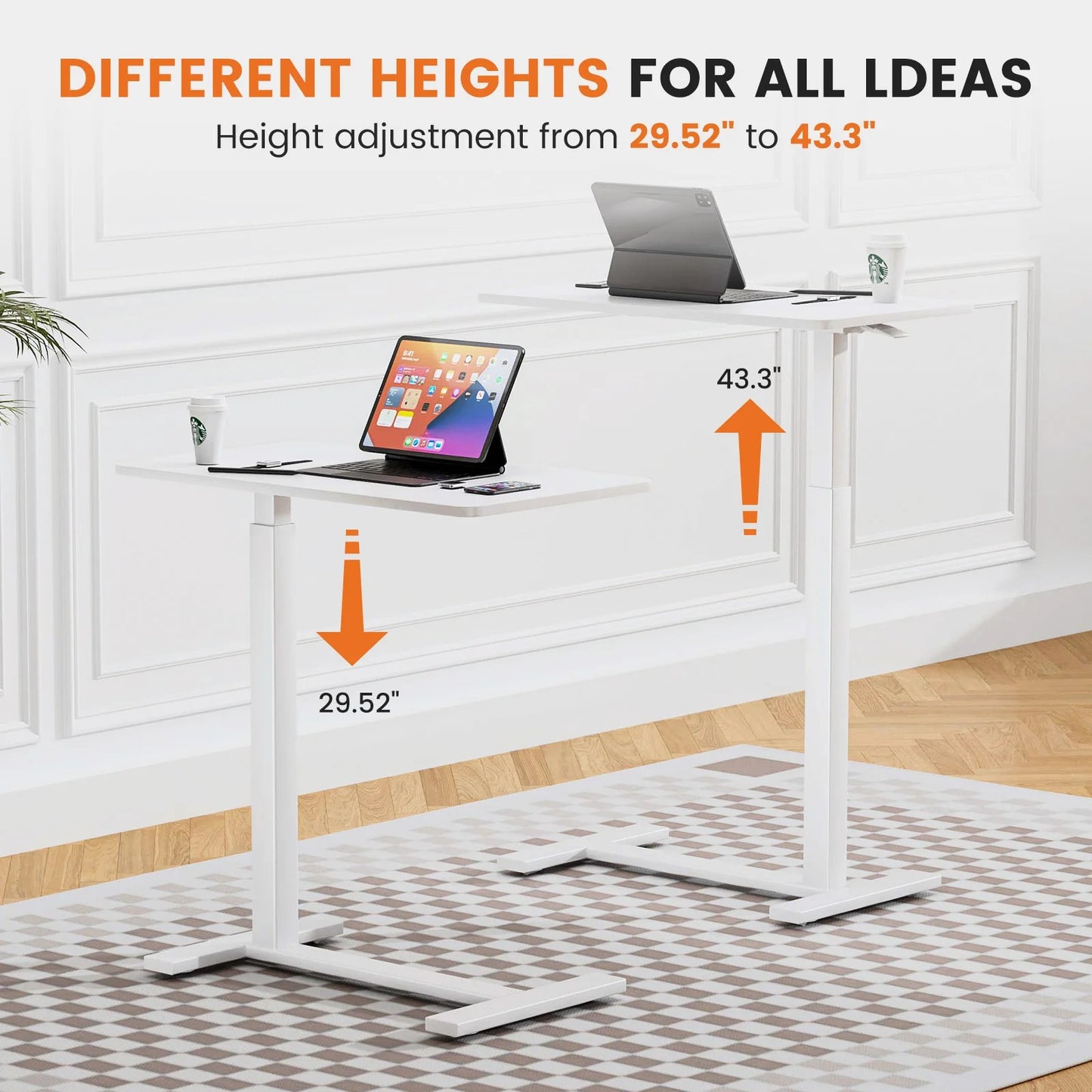 Adjustable Rolling Mobile Desk with Hidden Wheels for Home, Bedroom, and Sofa
