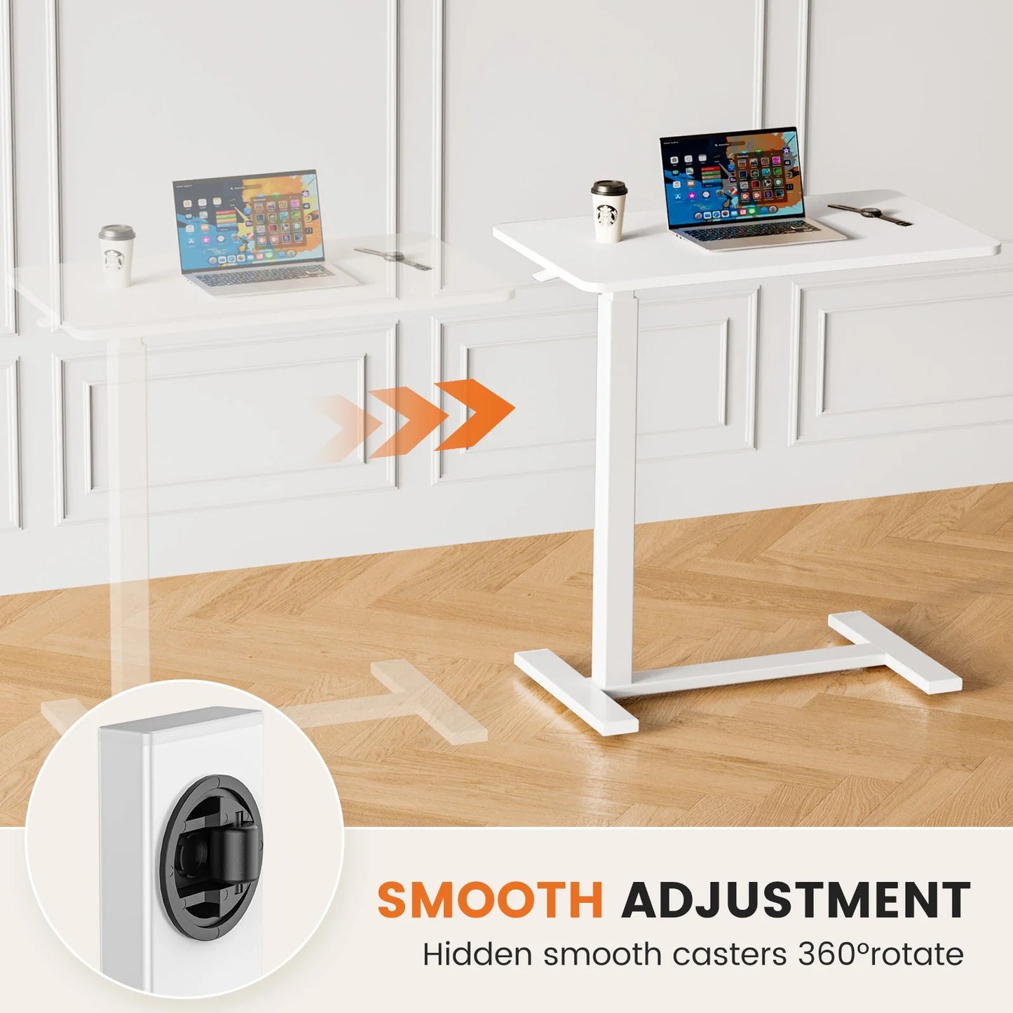 Adjustable Rolling Mobile Desk with Hidden Wheels for Home, Bedroom, and Sofa