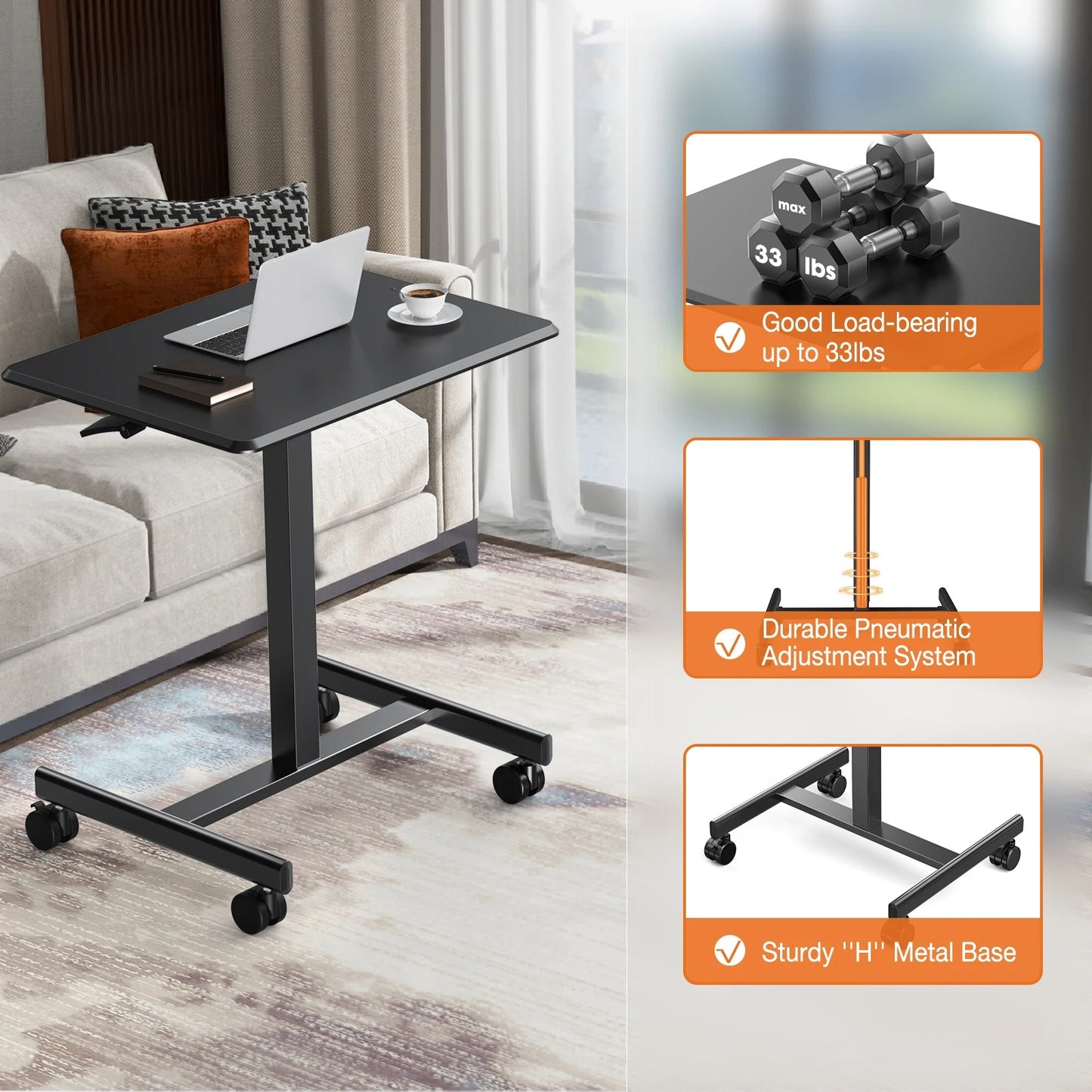 Adjustable Rolling Portable Desk for Home, Bedroom, and Sofa