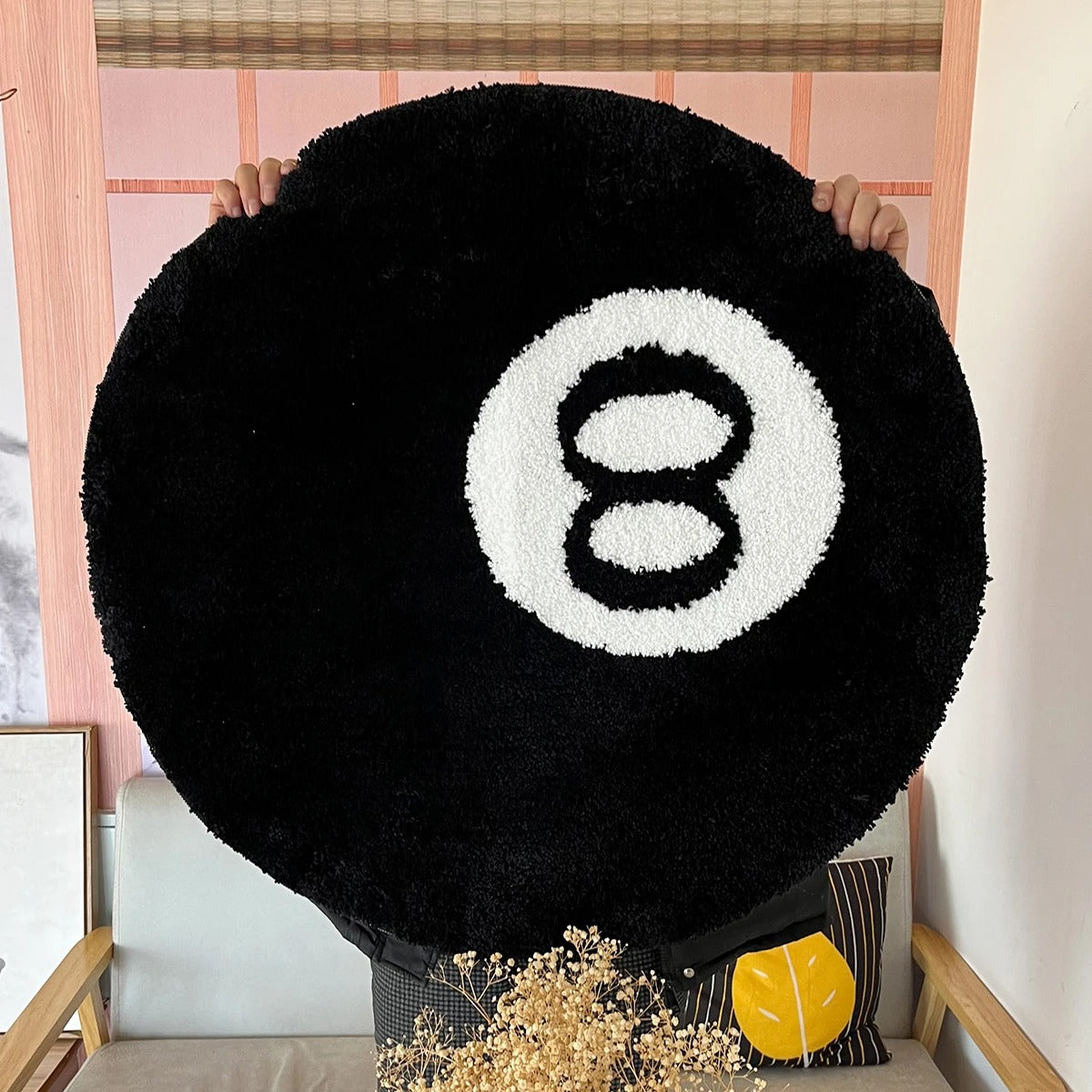 Black 8 Ball Billiards Tufted Rug