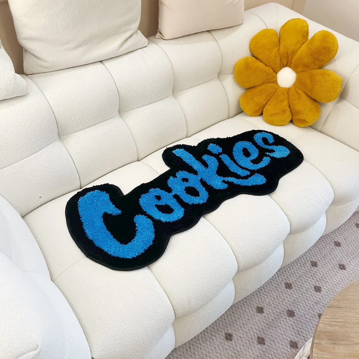 Black Blue 'Cookies Clothing' Inspired Tufted Rug