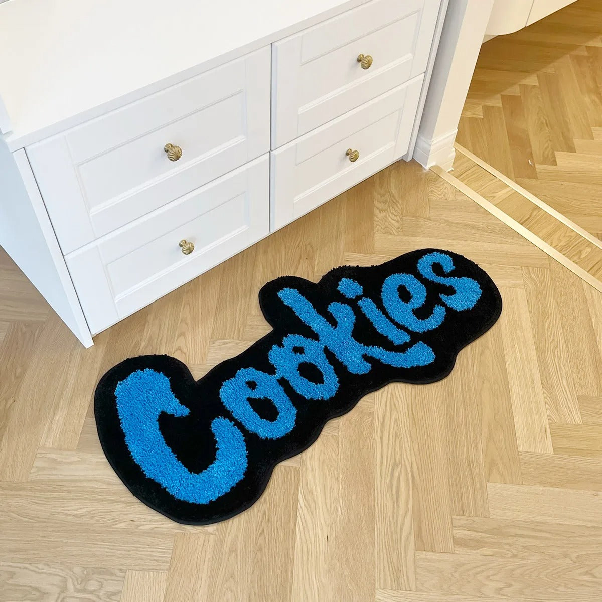 Black Blue 'Cookies Clothing' Inspired Tufted Rug
