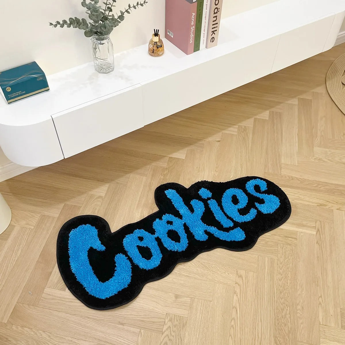 Black Blue 'Cookies Clothing' Inspired Tufted Rug