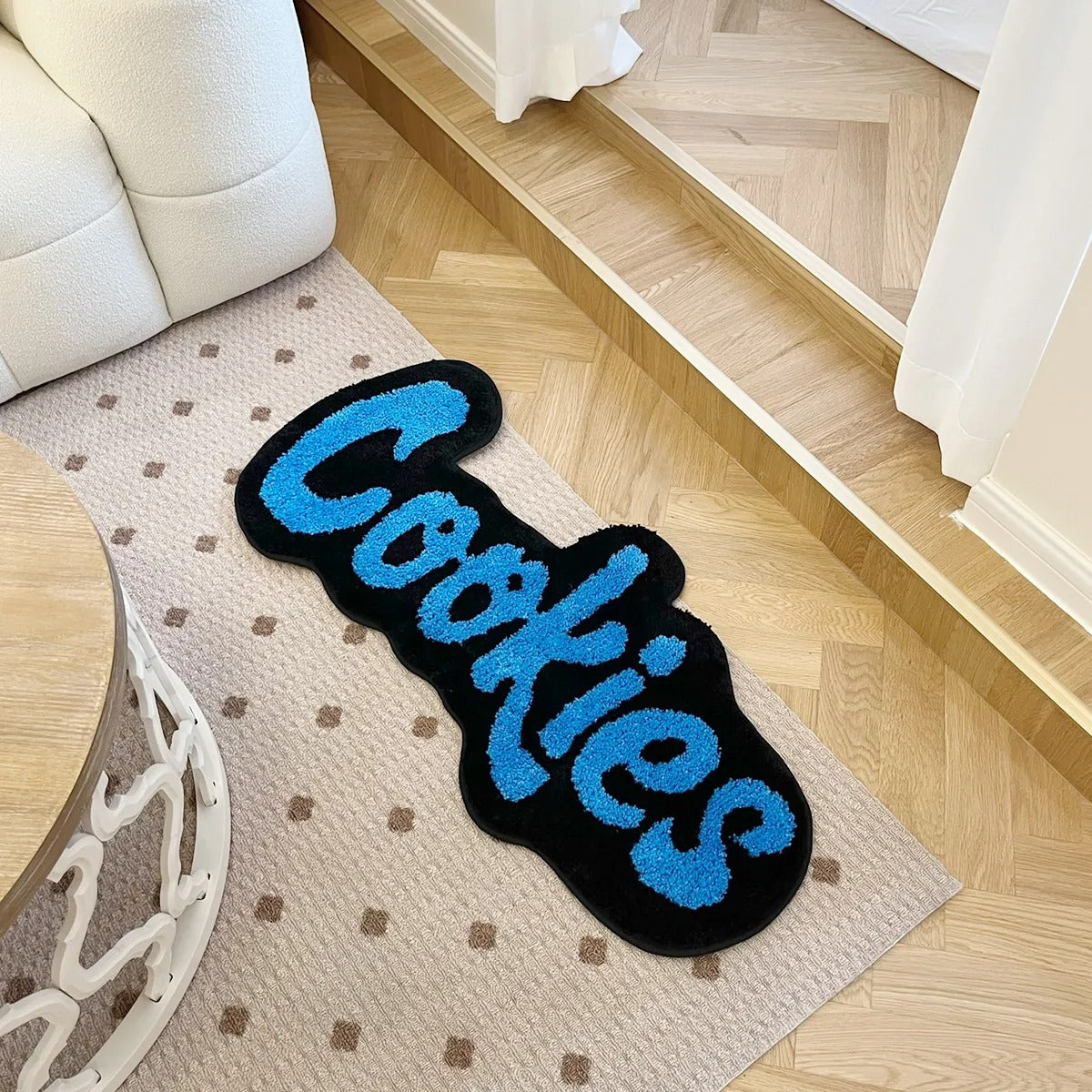 Black Blue 'Cookies Clothing' Inspired Tufted Rug