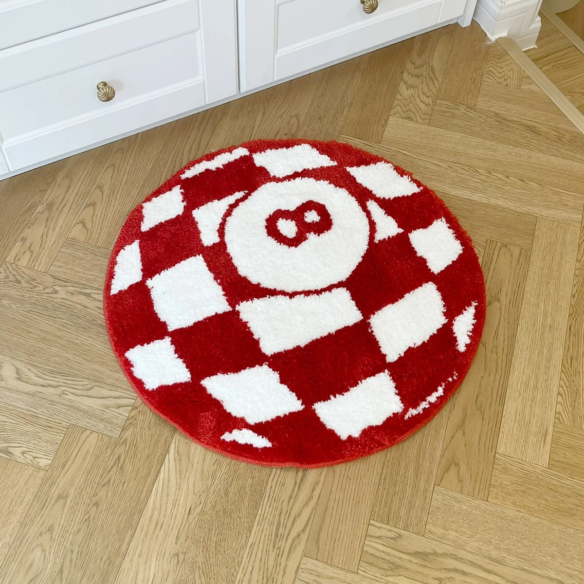 Black Red Checkered Black 8 Ball Billiards Tufted Rug