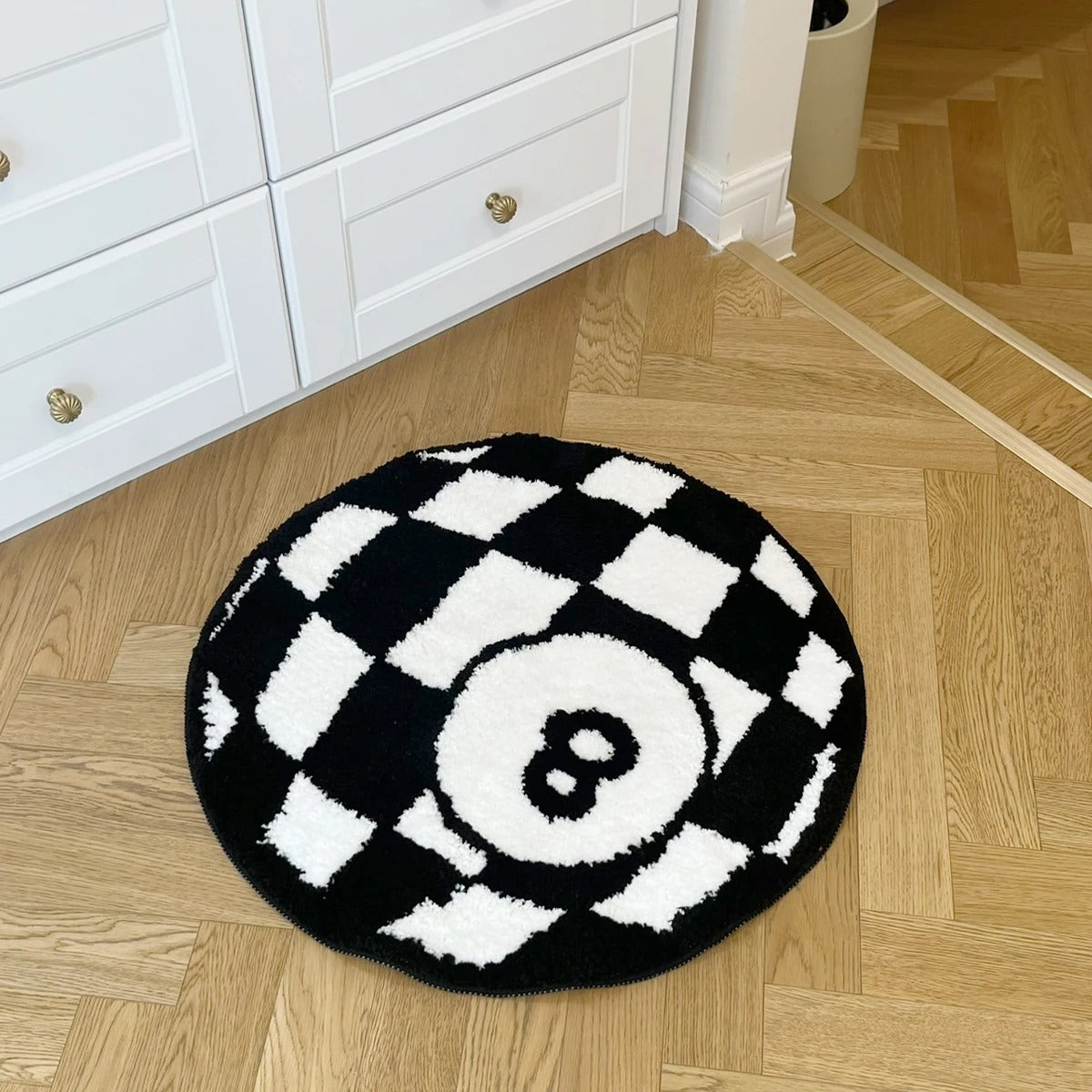 Black Red Checkered Black 8 Ball Billiards Tufted Rug