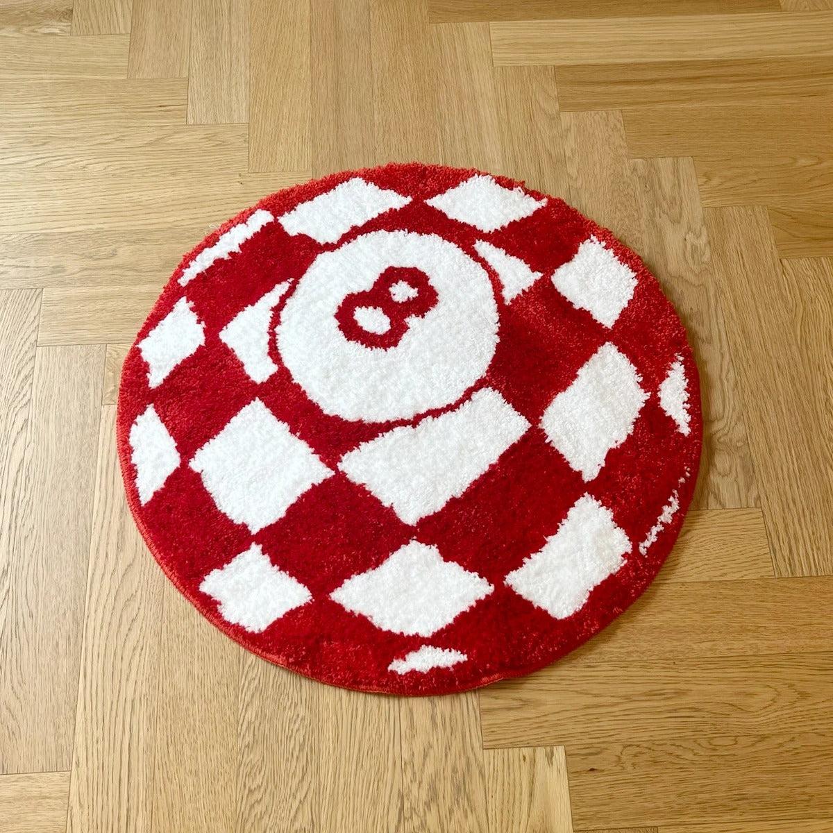 Black Red Checkered Black 8 Ball Billiards Tufted Rug