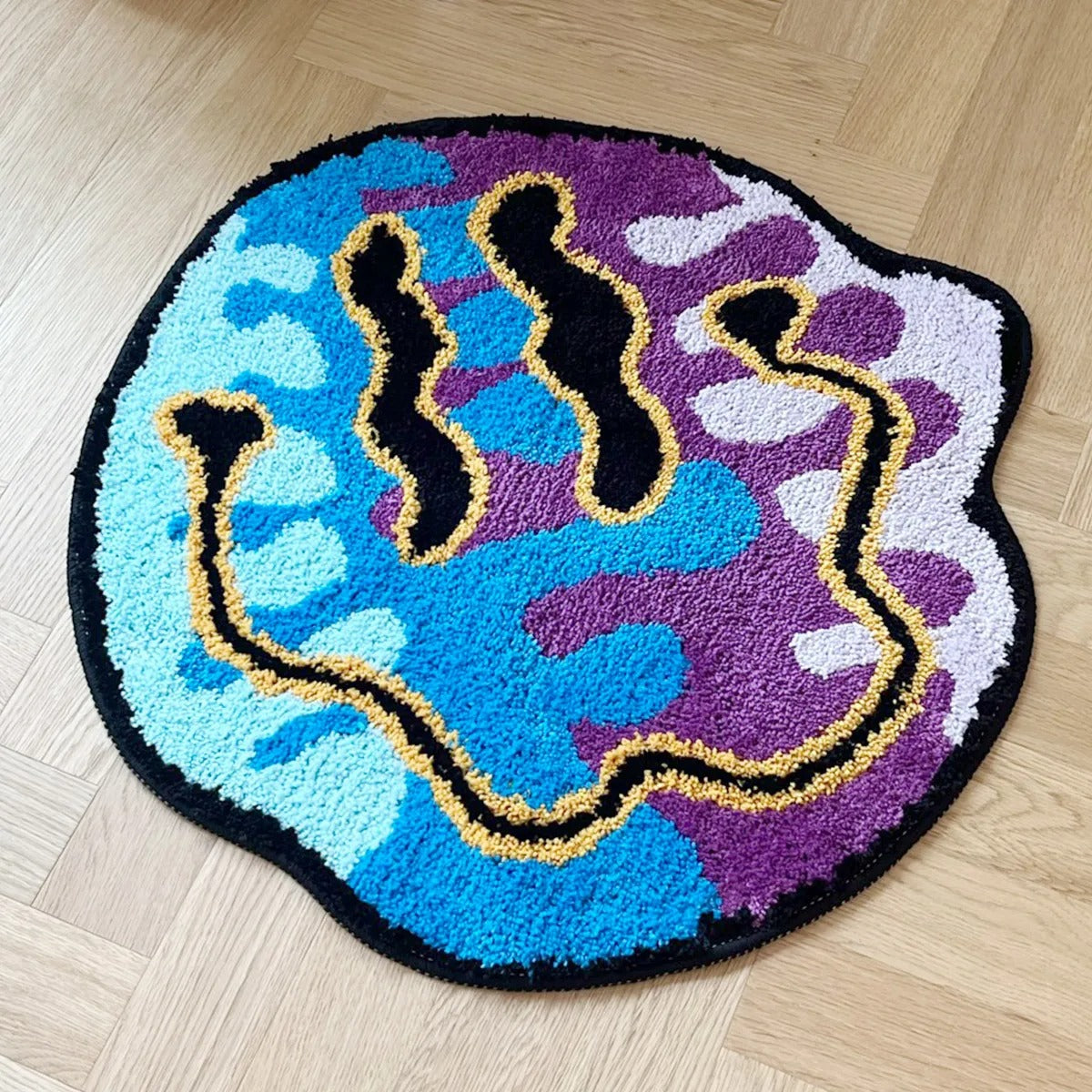 Blue Purple Trippy Smiling Face Tufted Rug