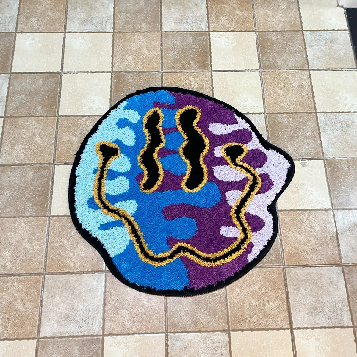 Blue Purple Trippy Smiling Face Tufted Rug