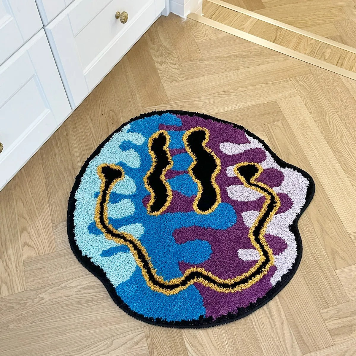 Blue Purple Trippy Smiling Face Tufted Rug