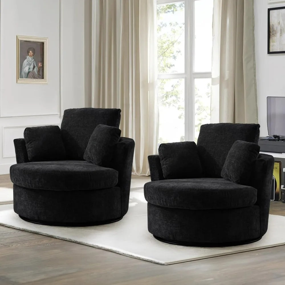 Cozy Modern Oversized 40" Chenille Swivel Barrel Chairs (Set of 2)
