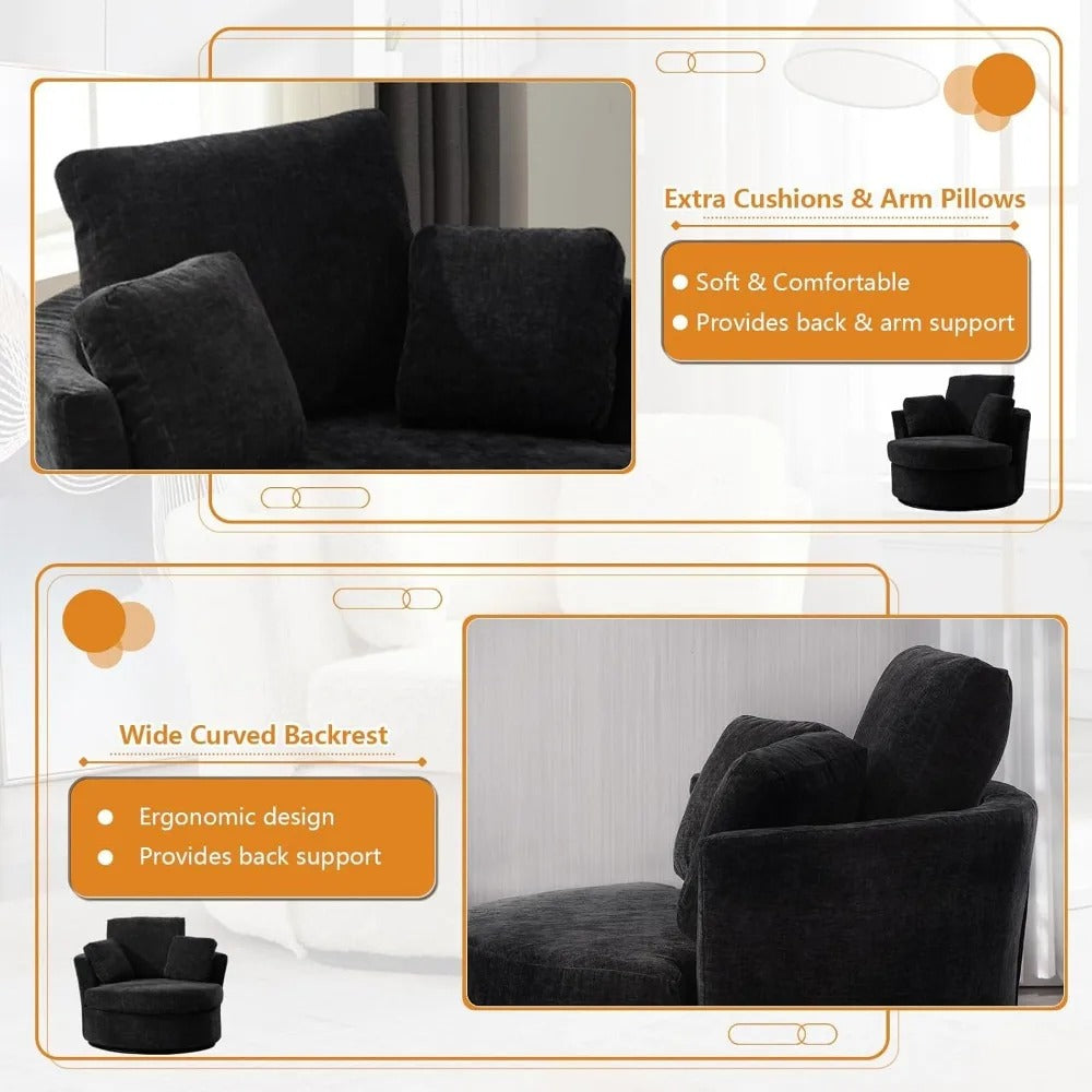 Cozy Modern Oversized 40" Chenille Swivel Barrel Chairs (Set of 2)