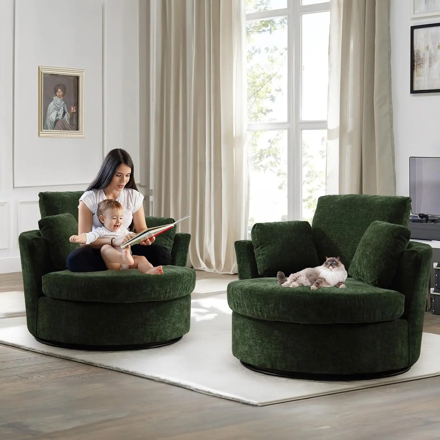 Cozy Modern Oversized 40" Chenille Swivel Barrel Chairs (Set of 2)
