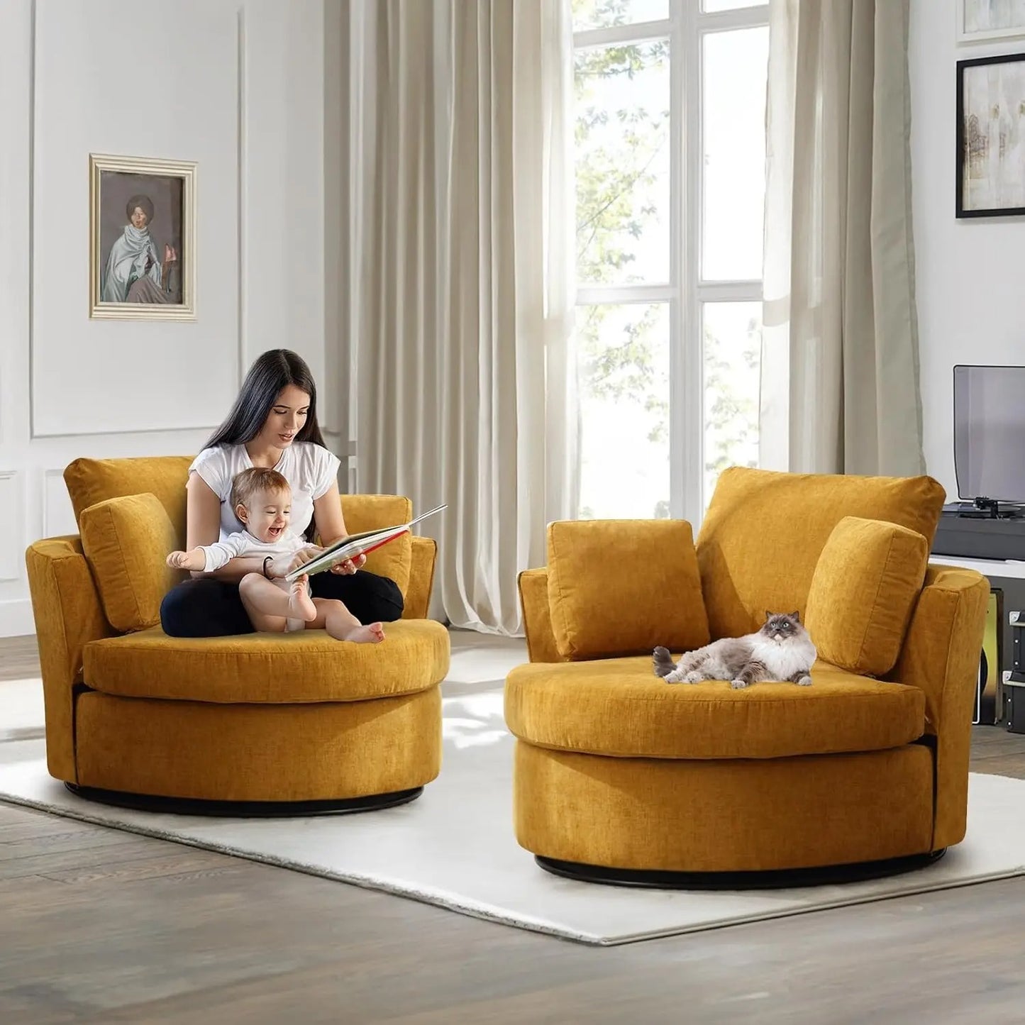 Cozy Modern Oversized 40" Chenille Swivel Barrel Chairs (Set of 2)
