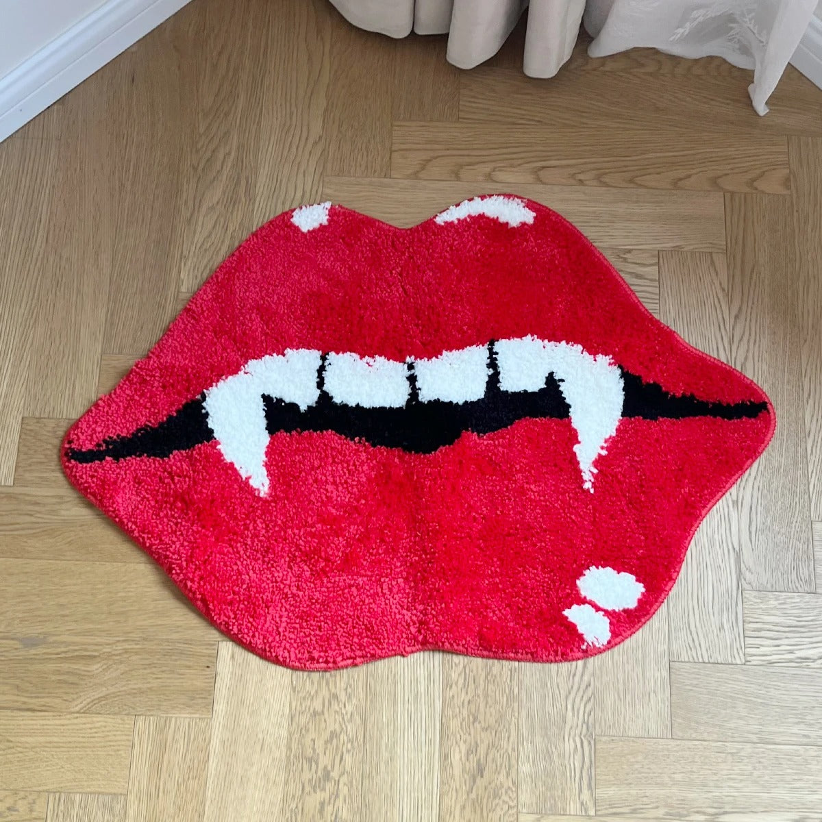Halloween Red Lipstick Vampire Teeth Tufted Rug
