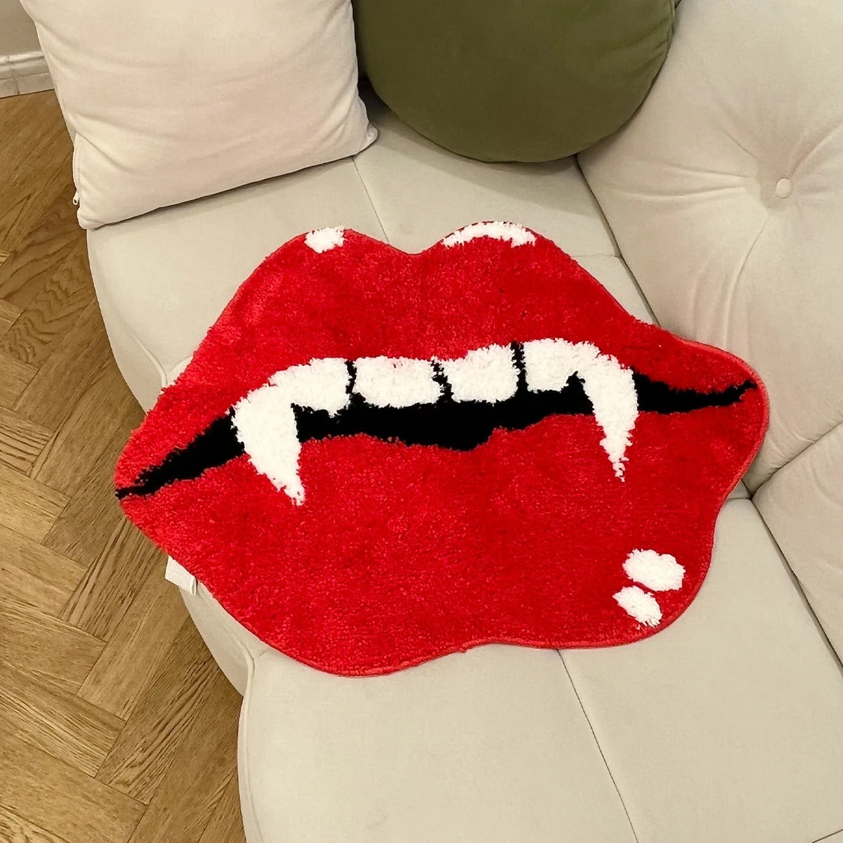 Halloween Red Lipstick Vampire Teeth Tufted Rug