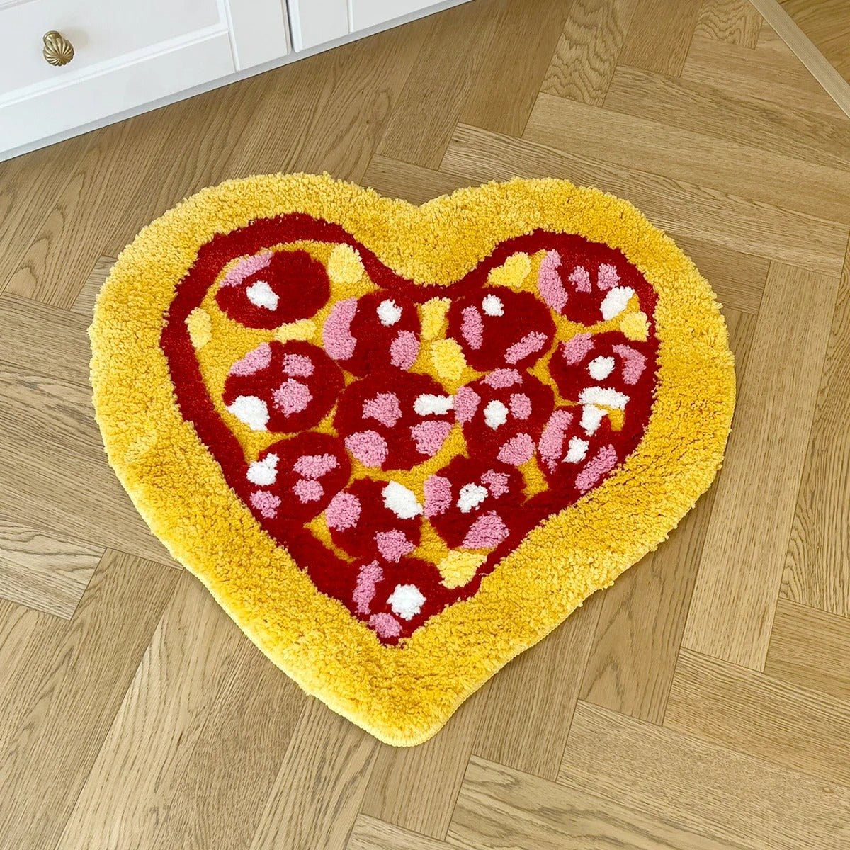 Heart Shaped Love Pepperoni Pizza Tufted Rug