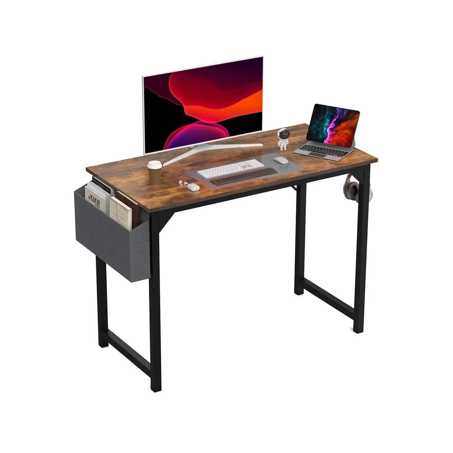 Home Office Computer Gaming Desk with Storage Bag + Headphone Hook, Writing Study Desk, Easy Assembly