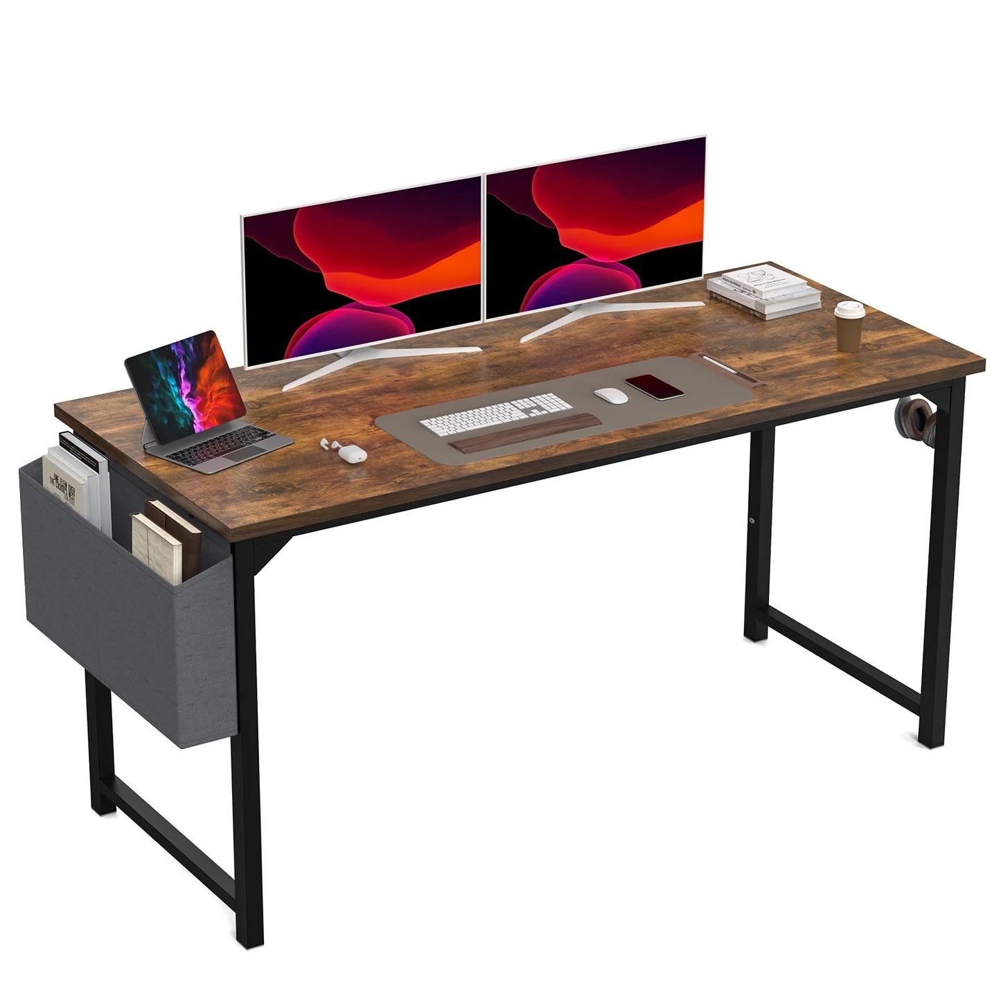 Home Office Computer Gaming Desk with Storage Bag + Headphone Hook, Writing Study Desk, Easy Assembly