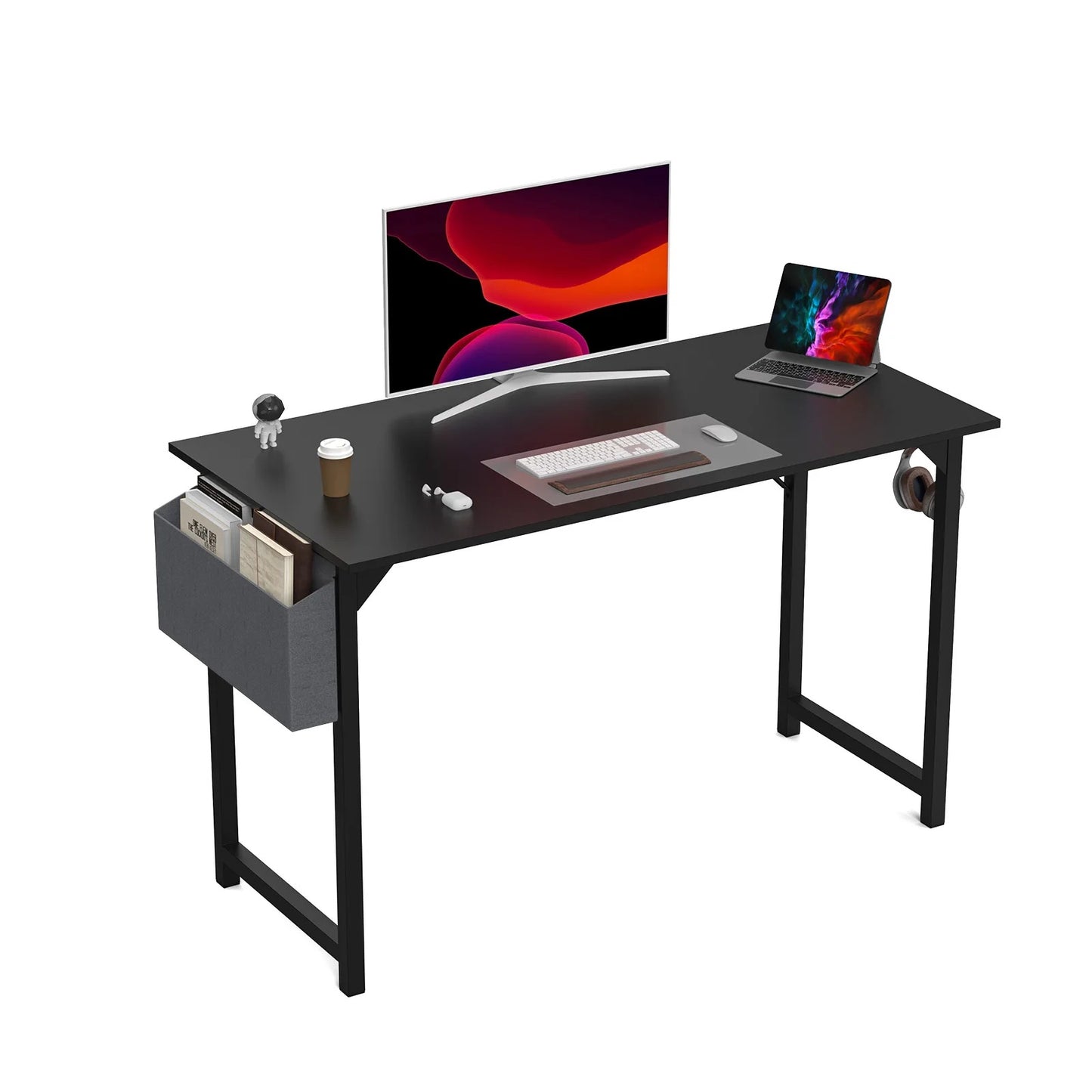 Home Office Computer Gaming Desk with Storage Bag + Headphone Hook, Writing Study Desk, Easy Assembly