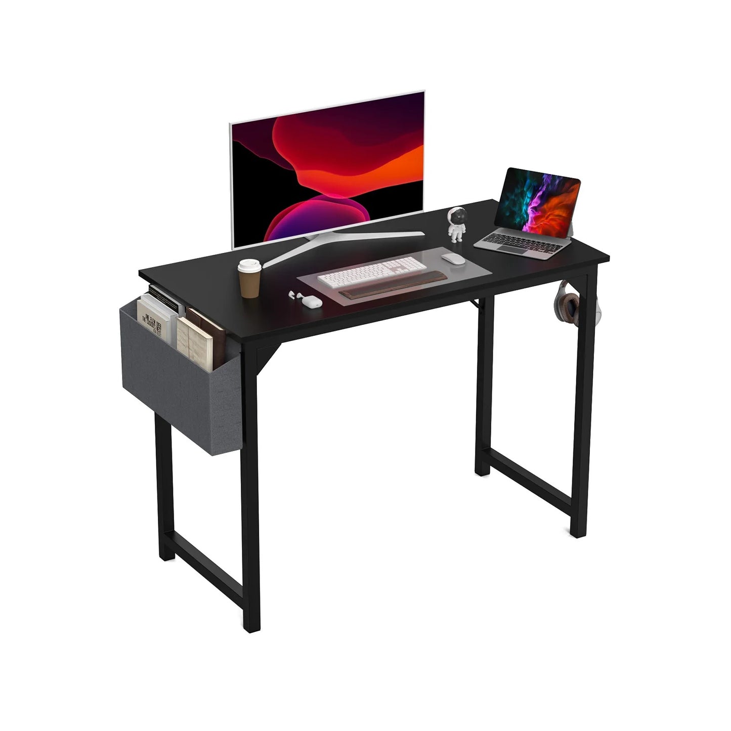 Home Office Computer Gaming Desk with Storage Bag + Headphone Hook, Writing Study Desk, Easy Assembly