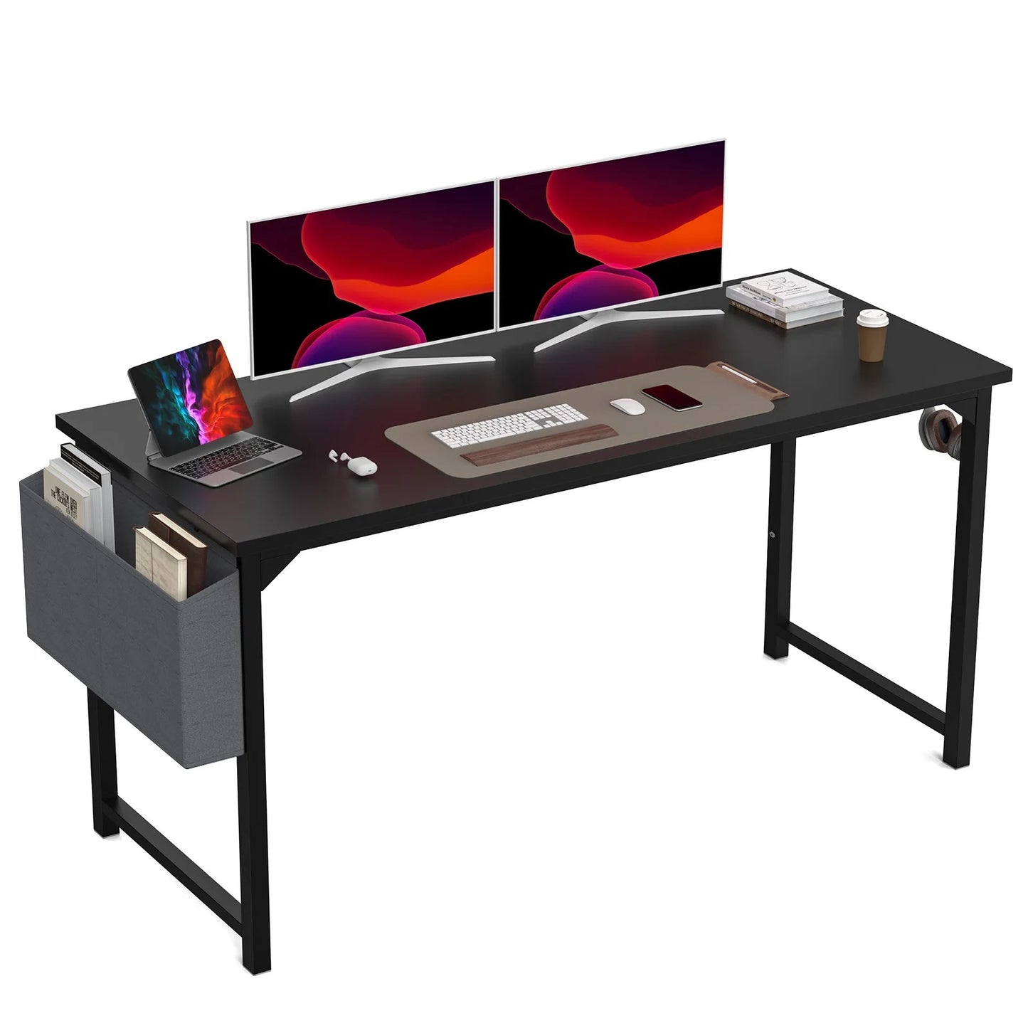 Home Office Computer Gaming Desk with Storage Bag + Headphone Hook, Writing Study Desk, Easy Assembly