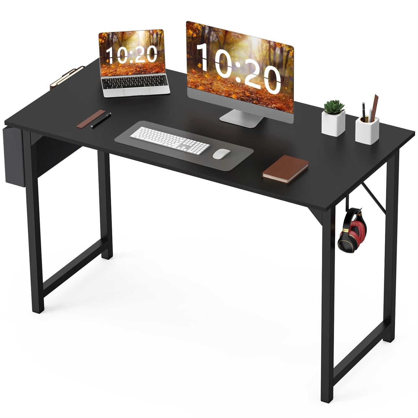 Home Office Computer Gaming Desk with Storage Bag + Headphone Hook, Writing Study Desk, Easy Assembly
