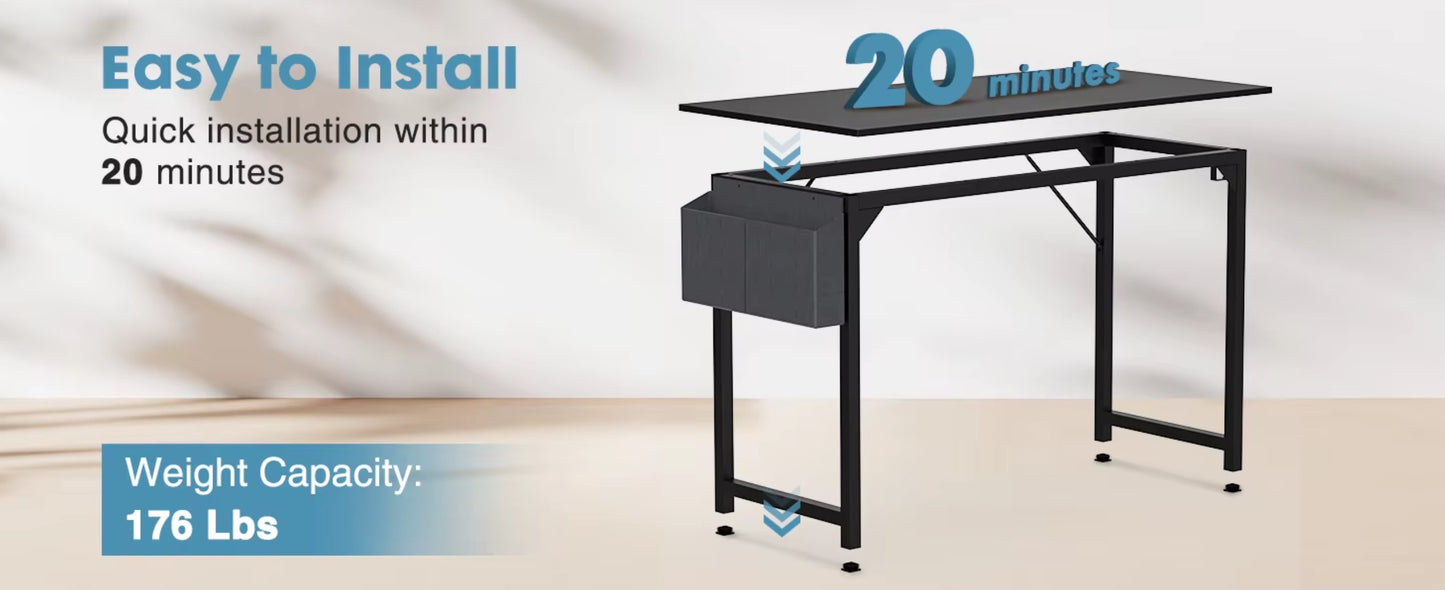 Home Office Computer Gaming Desk with Storage Bag + Headphone Hook, Writing Study Desk, Easy Assembly