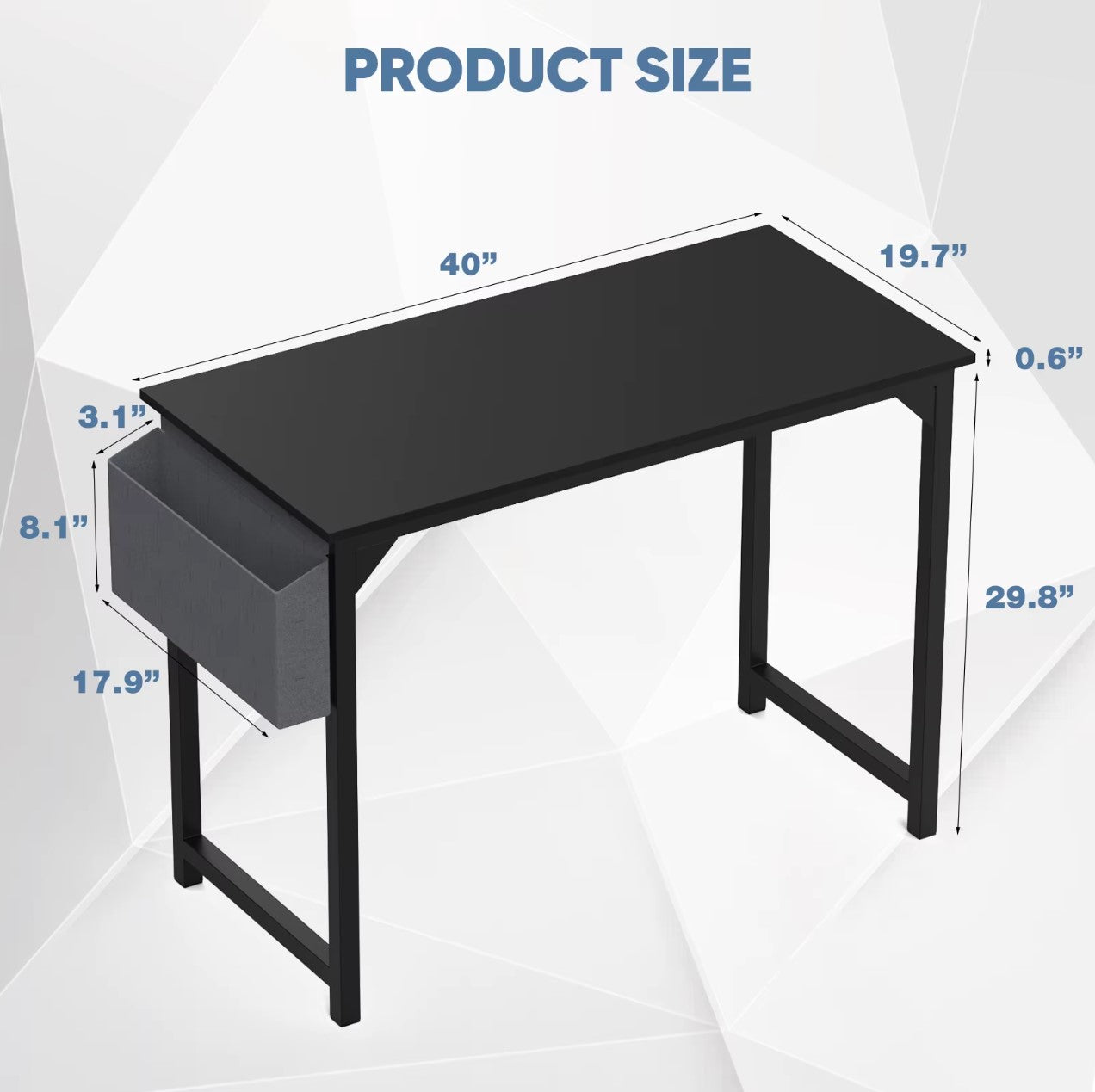 Home Office Computer Gaming Desk with Storage Bag + Headphone Hook, Writing Study Desk, Easy Assembly