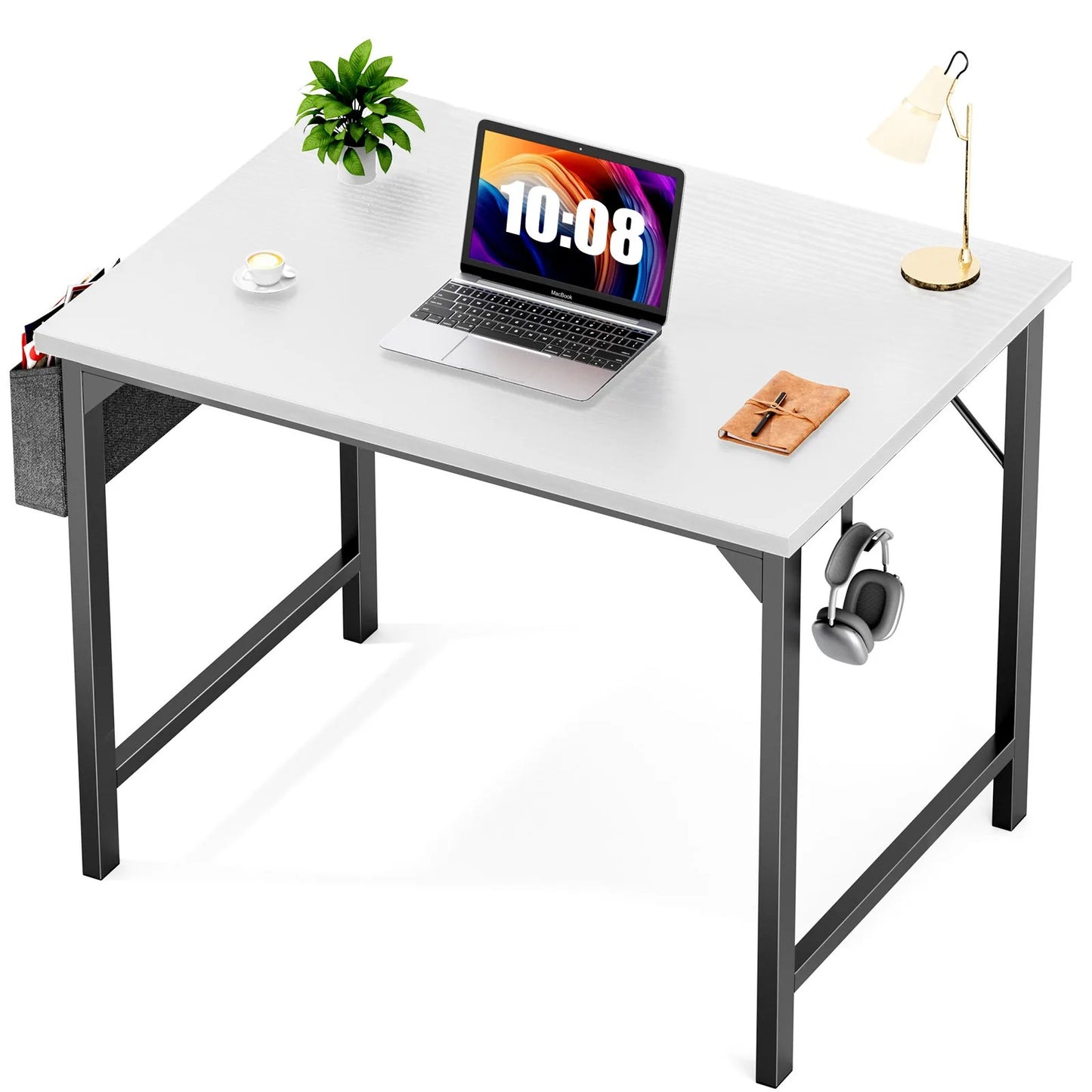 Home Office Computer Gaming Desk with Storage Bag + Headphone Hook, Writing Study Desk, Easy Assembly