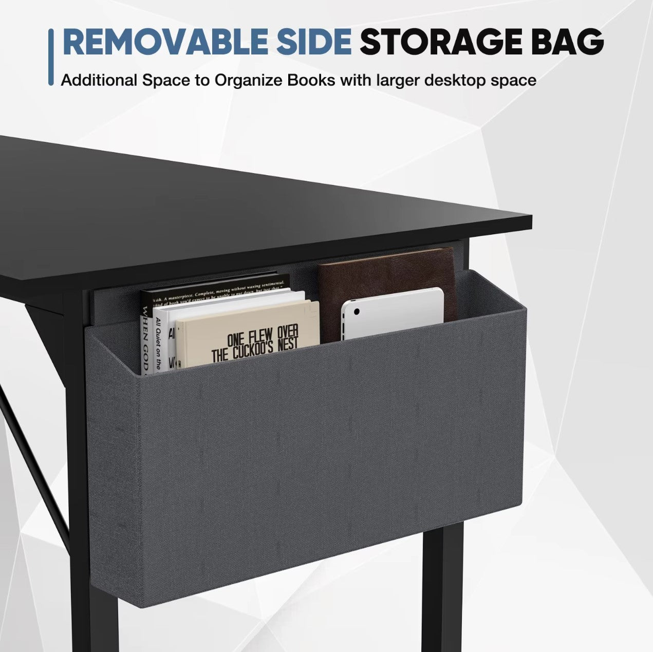 Home Office Computer Gaming Desk with Storage Bag + Headphone Hook, Writing Study Desk, Easy Assembly