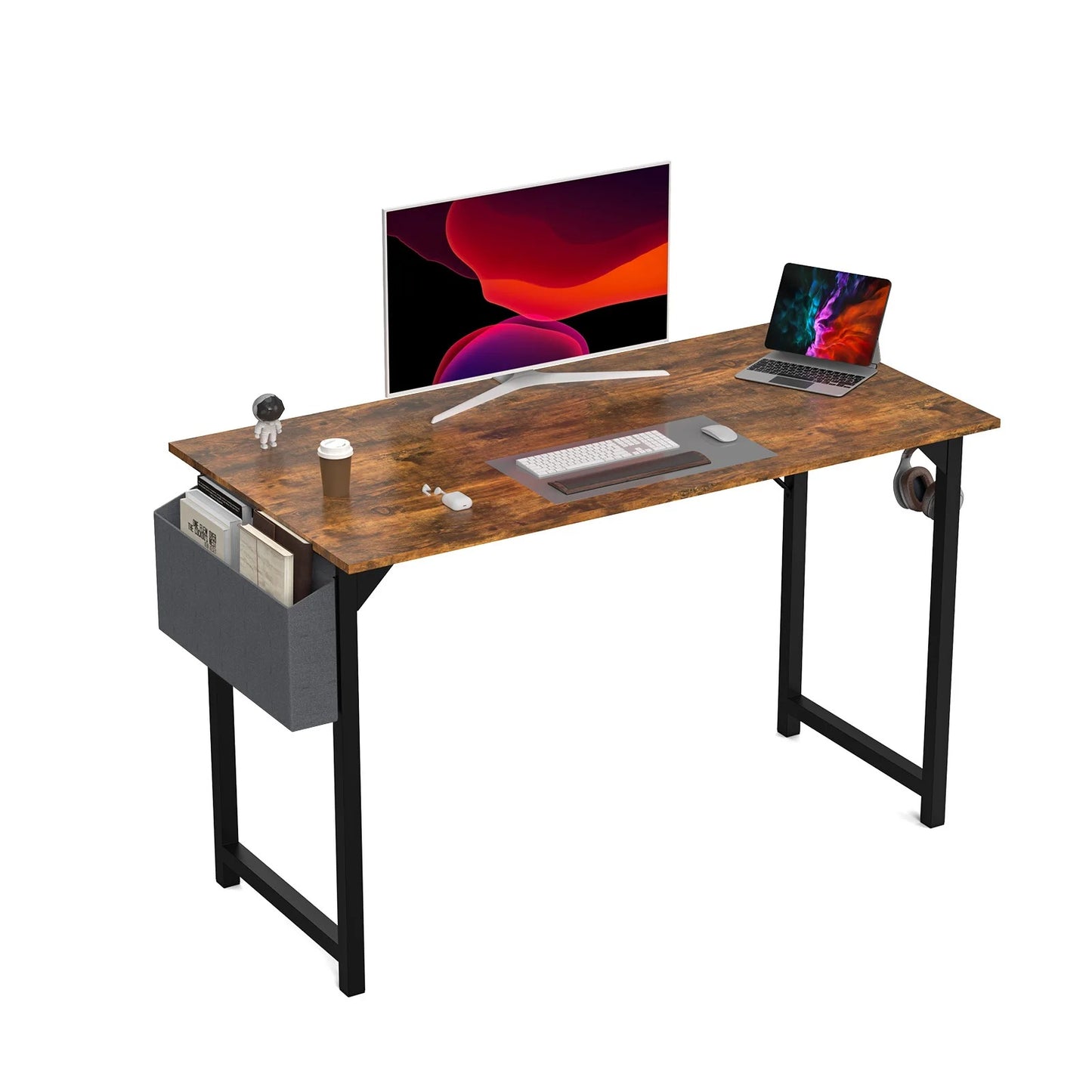 Home Office Computer Gaming Desk with Storage Bag + Headphone Hook, Writing Study Desk, Easy Assembly