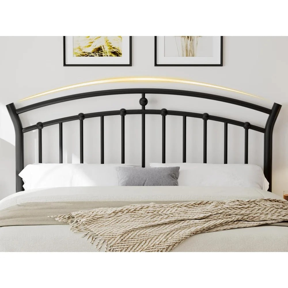 Metal Platform Bed Frame with Modern Headboard Heavy Duty Steel Slats, Noise-Free Design, Underbed Storage, Rounded Corners