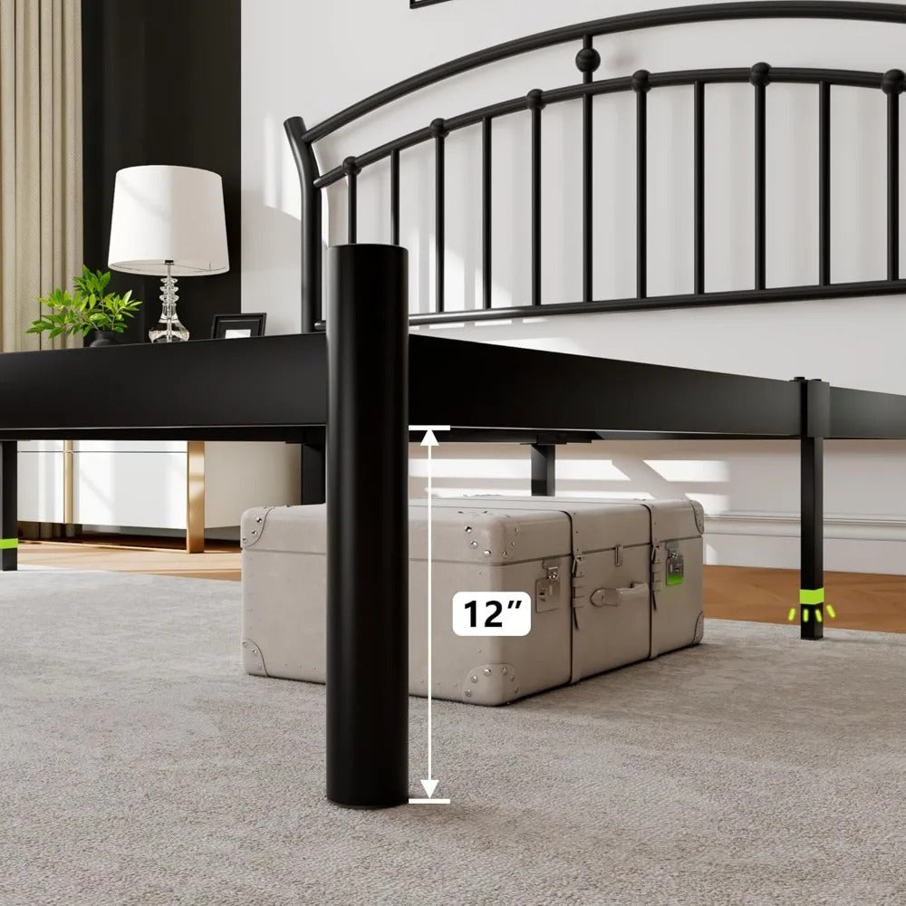 Metal Platform Bed Frame with Modern Headboard Heavy Duty Steel Slats, Noise-Free Design, Underbed Storage, Rounded Corners