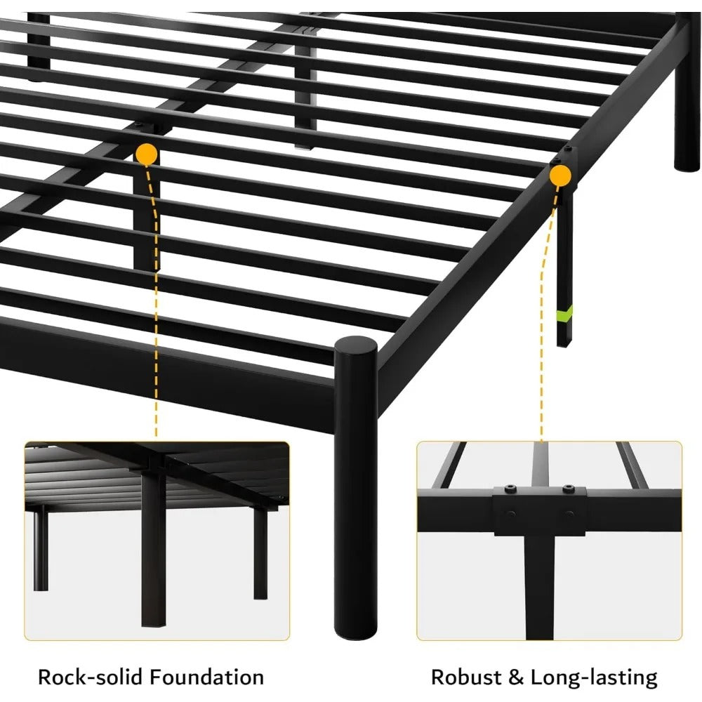 Metal Platform Bed Frame with Modern Headboard Heavy Duty Steel Slats, Noise-Free Design, Underbed Storage, Rounded Corners