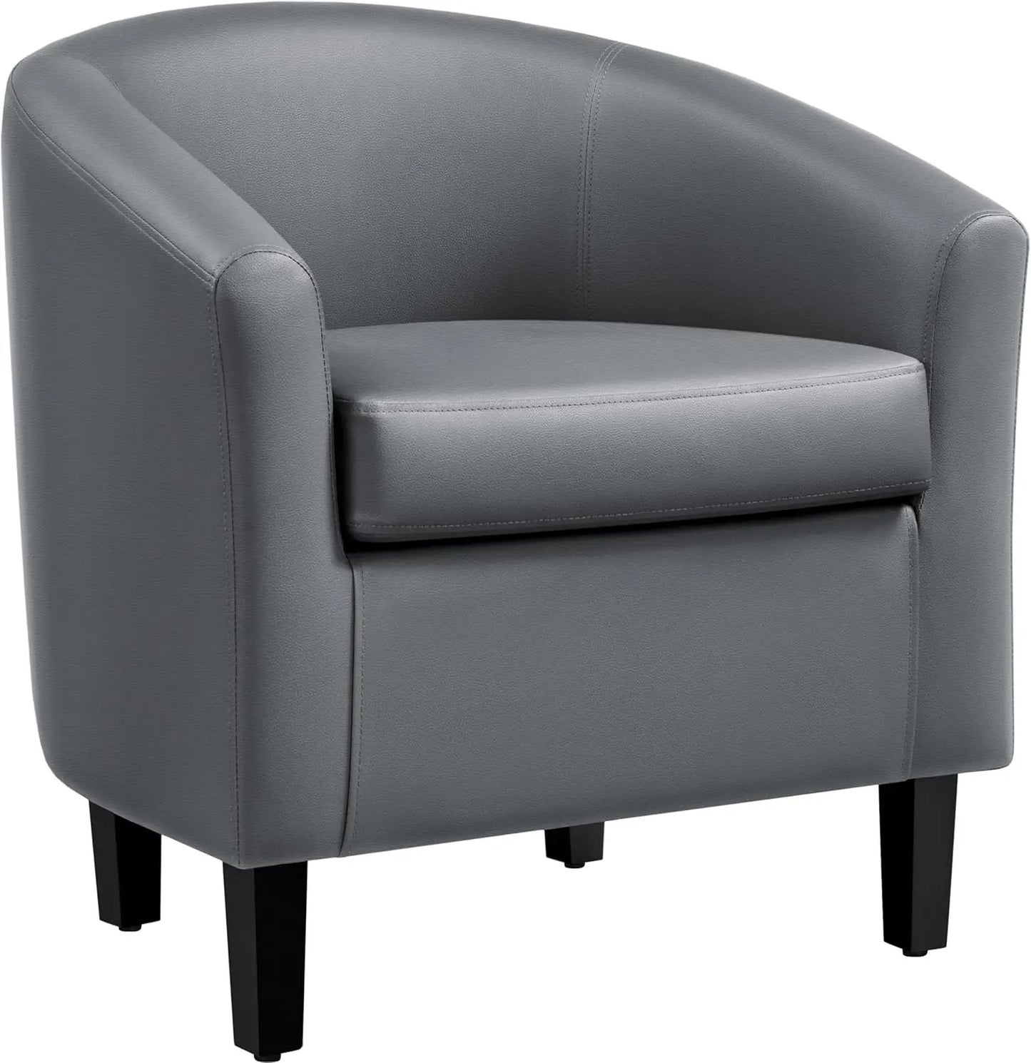 Modern Faux Leather Accent Chair Barrel Club Chair Solid Pine Wood Legs