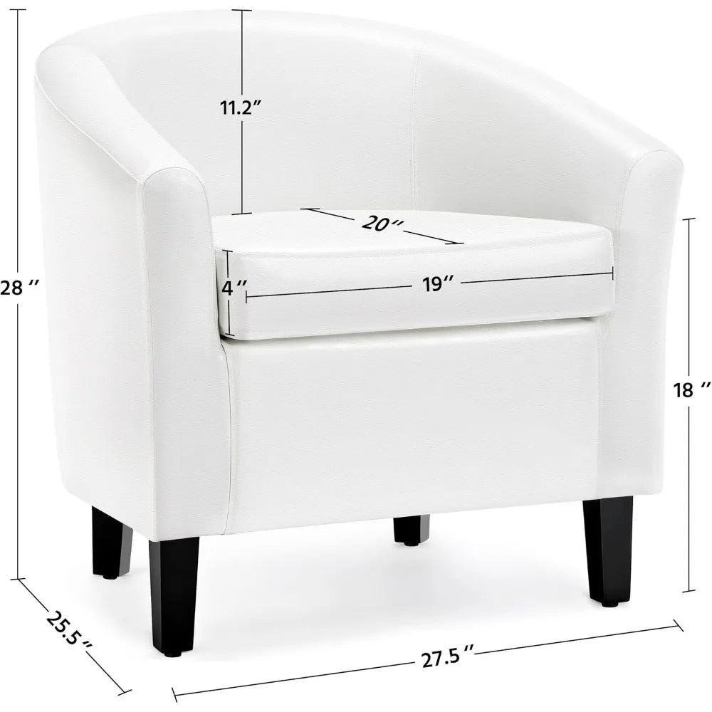 Modern Faux Leather Accent Chair Barrel Club Chair Solid Pine Wood Legs