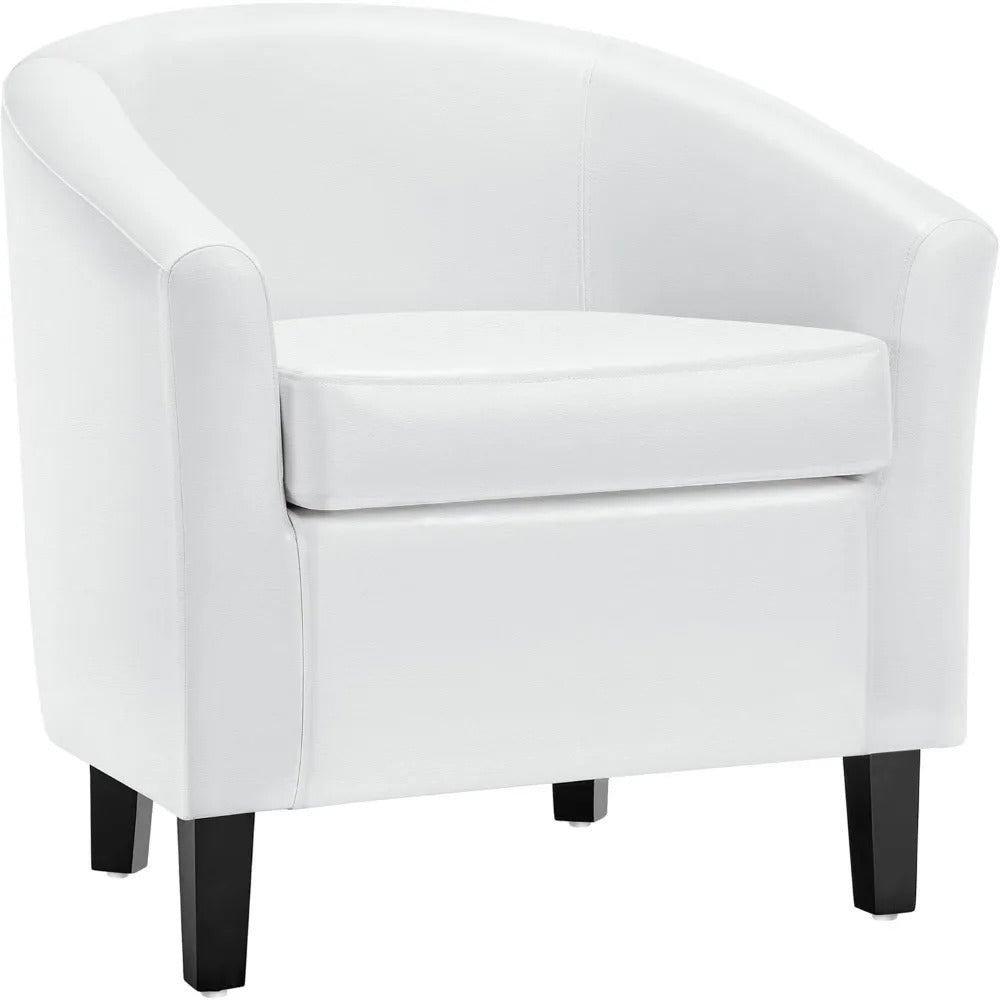 Modern Faux Leather Accent Chair Barrel Club Chair Solid Pine Wood Legs