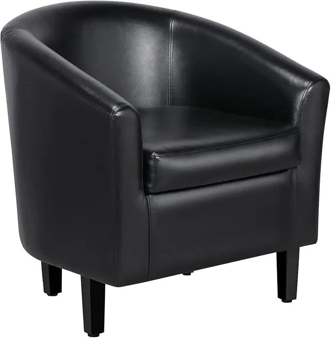 Modern Faux Leather Accent Chair Barrel Club Chair Solid Pine Wood Legs