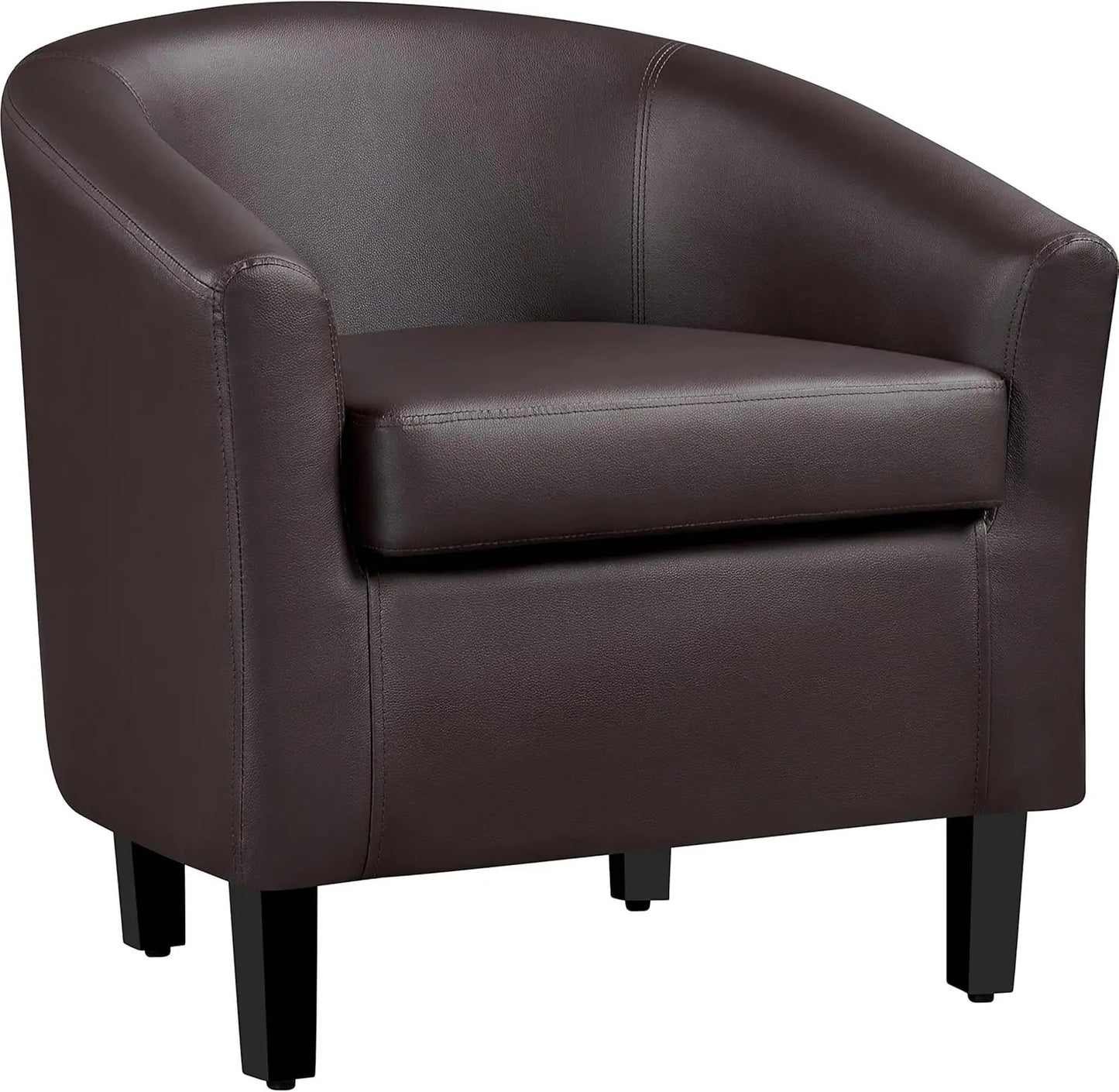Modern Faux Leather Accent Chair Barrel Club Chair Solid Pine Wood Legs
