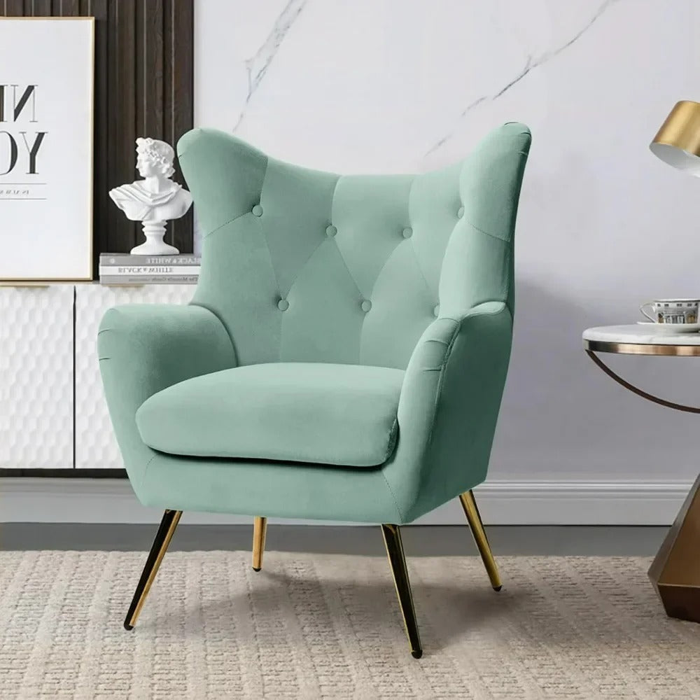Modern Velvet Accent Armchair Tufted Club Chair with Gold Metal Legs