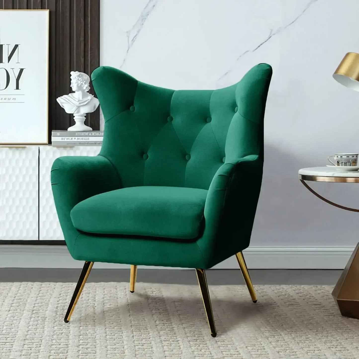 Modern Velvet Accent Armchair Tufted Club Chair with Gold Metal Legs