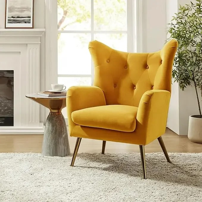 Modern Velvet Accent Armchair Tufted Club Chair with Gold Metal Legs