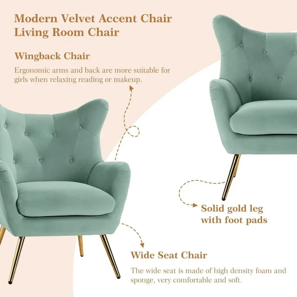 Modern Velvet Accent Armchair Tufted Club Chair with Gold Metal Legs